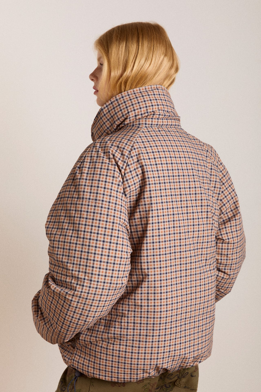reversible opal puffer - navy & check