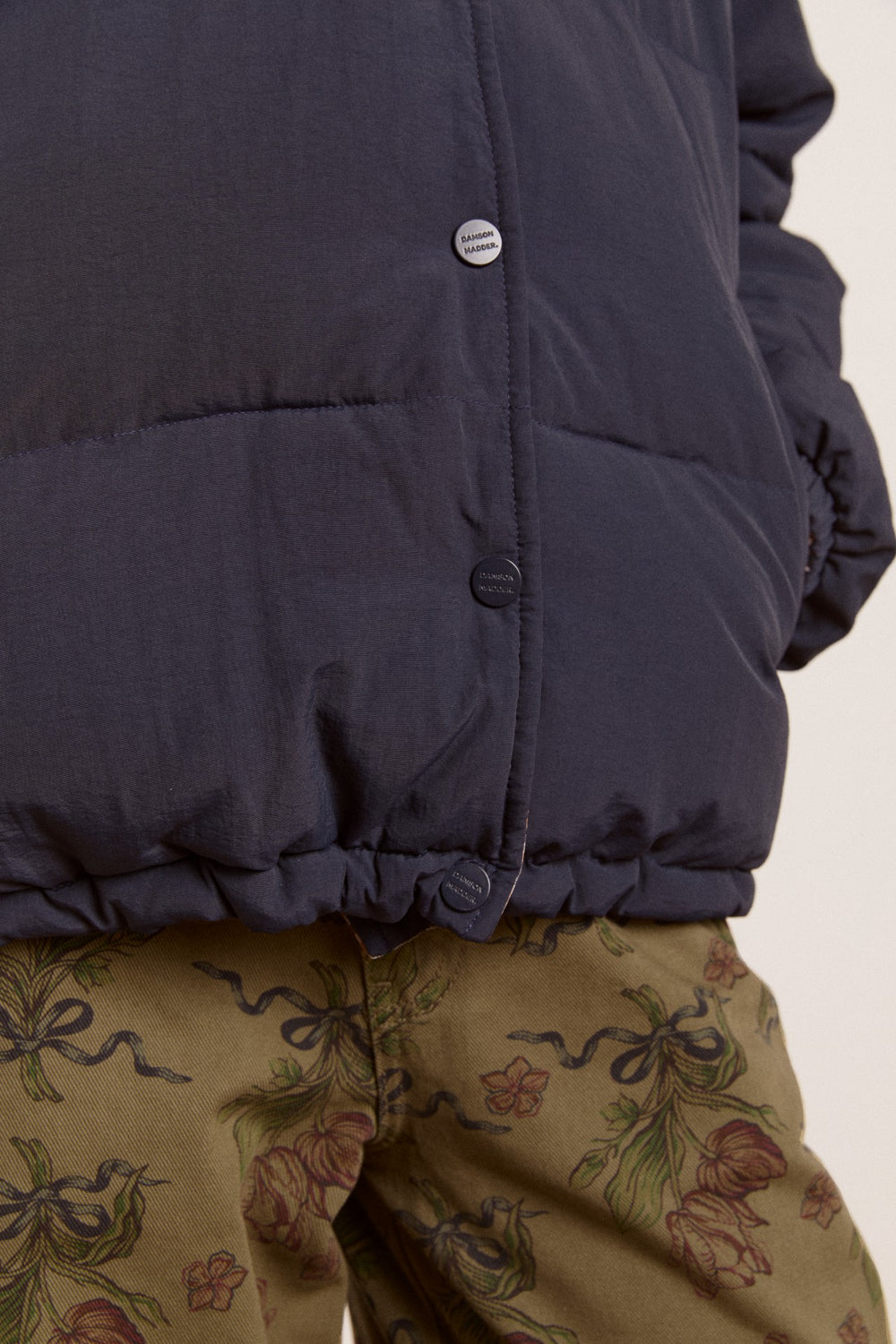 reversible opal puffer - navy & check