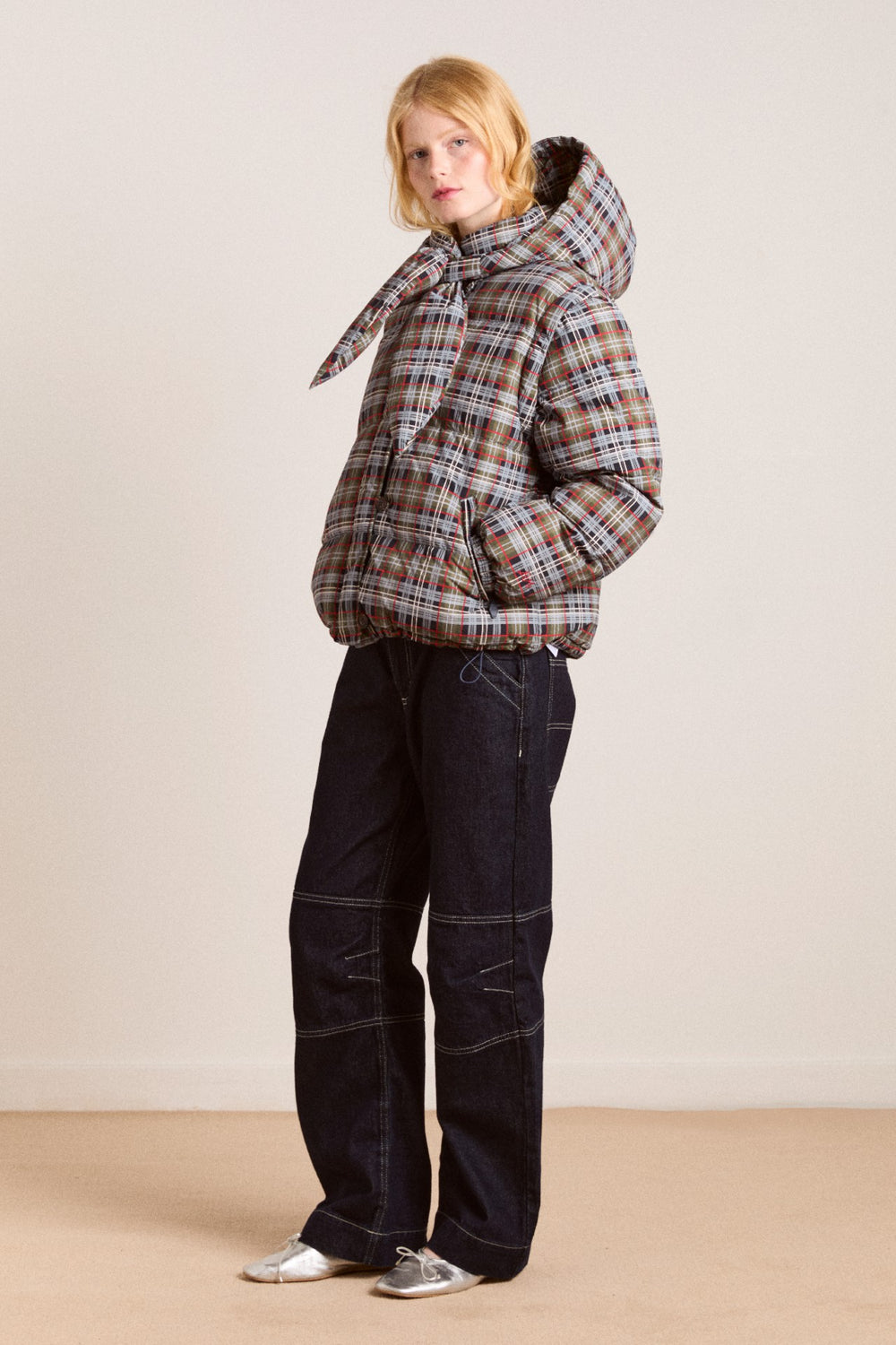 pearl hooded puffer - multi check