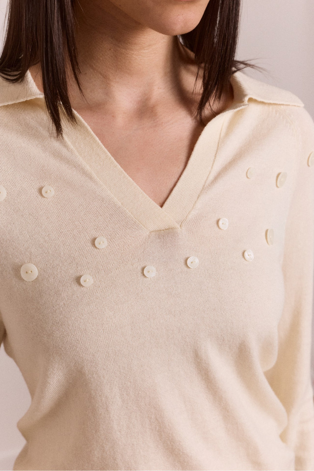 silvia cotton merino blend button knitted top - cream