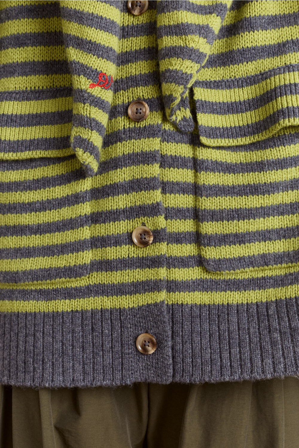 anouk cardigan with removable hood - olive/grey