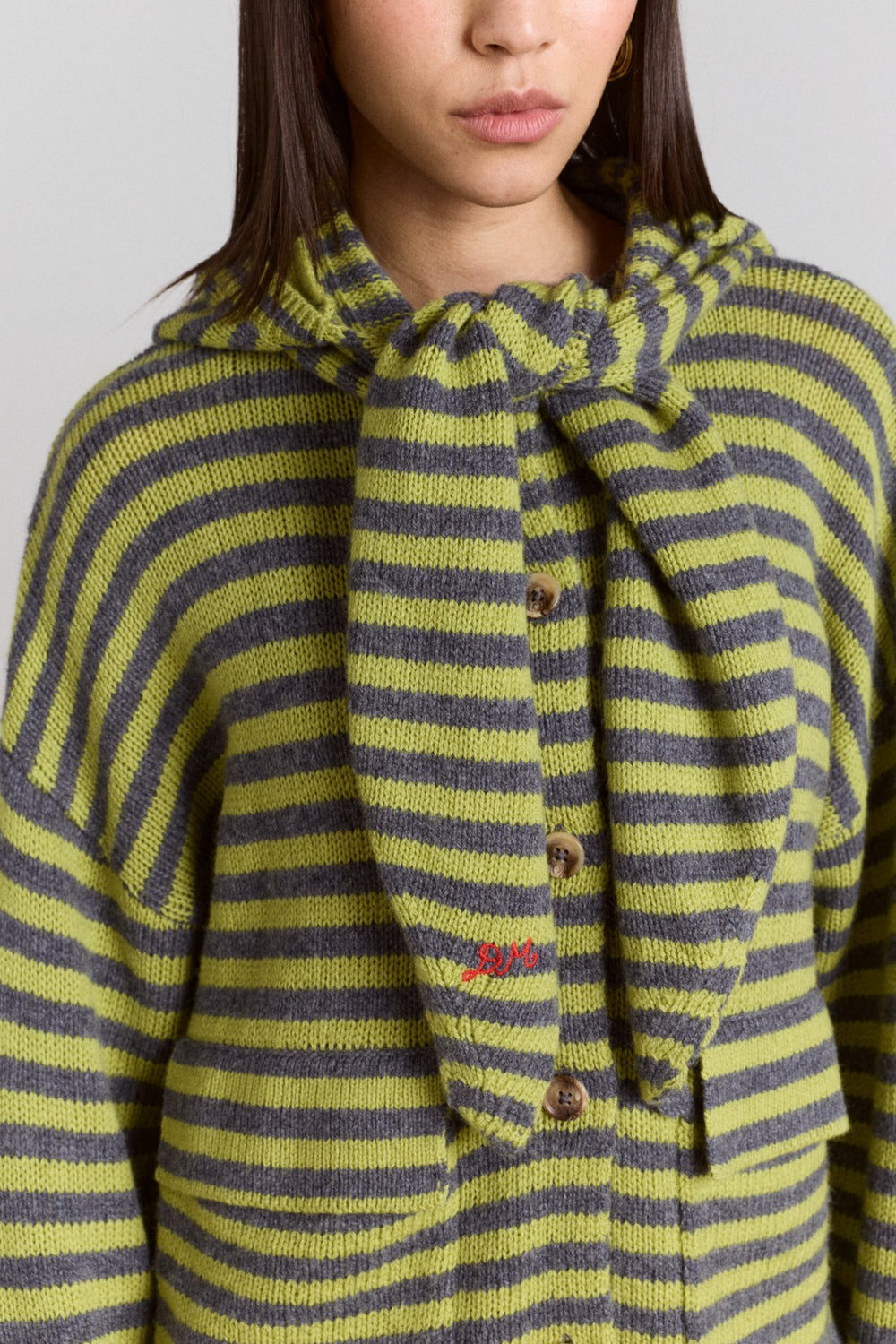 anouk cardigan with removable hood - olive/grey
