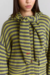 anouk cardigan with removable hood - olive/grey