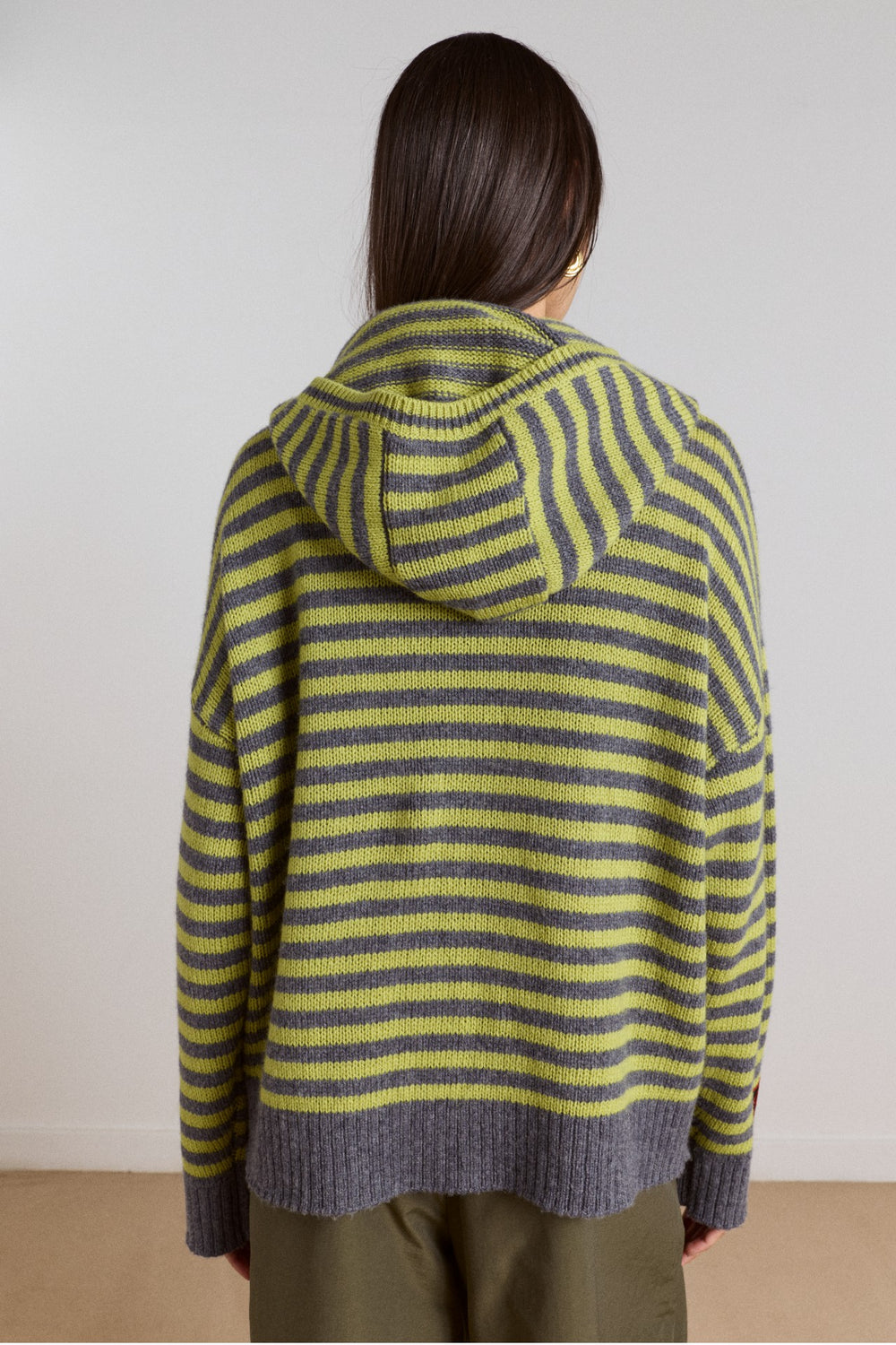anouk cardigan with removable hood - olive/grey