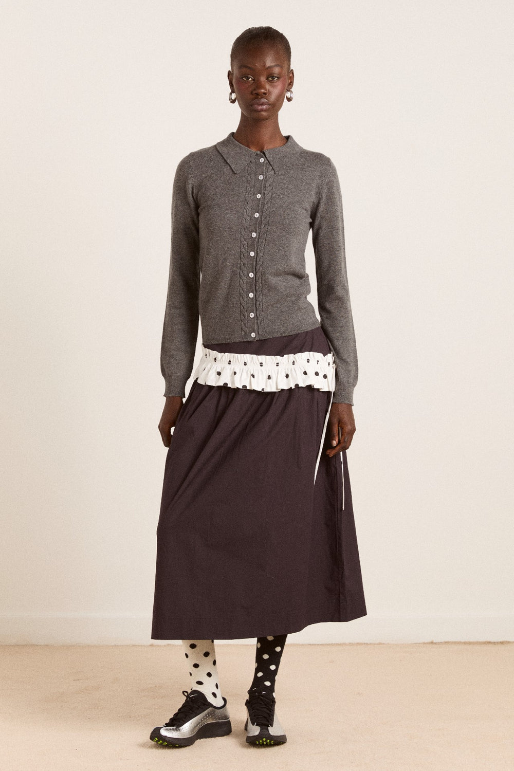 voula wool and cashmere blend cardigan - charcoal