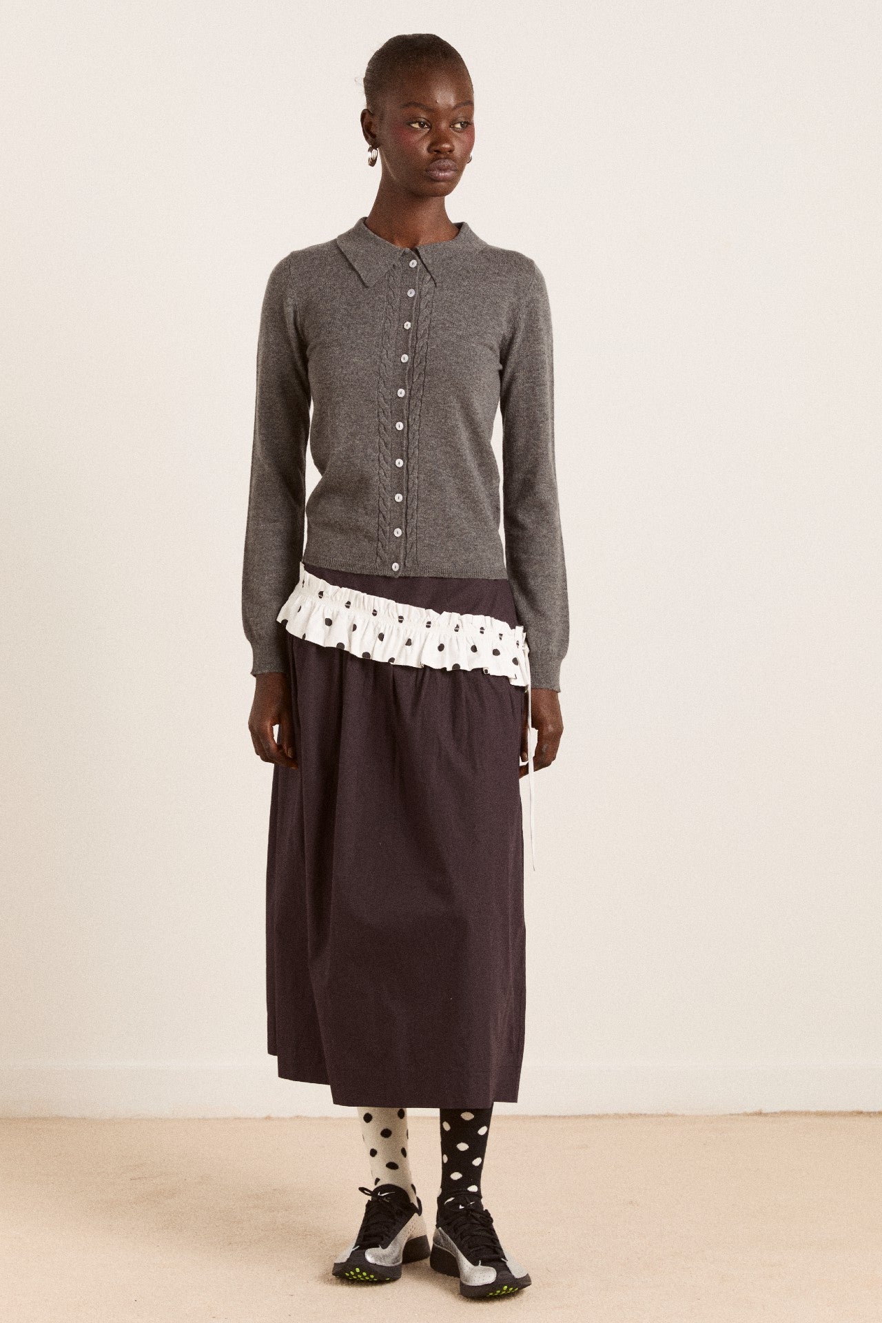 voula wool and cashmere blend cardigan - charcoal