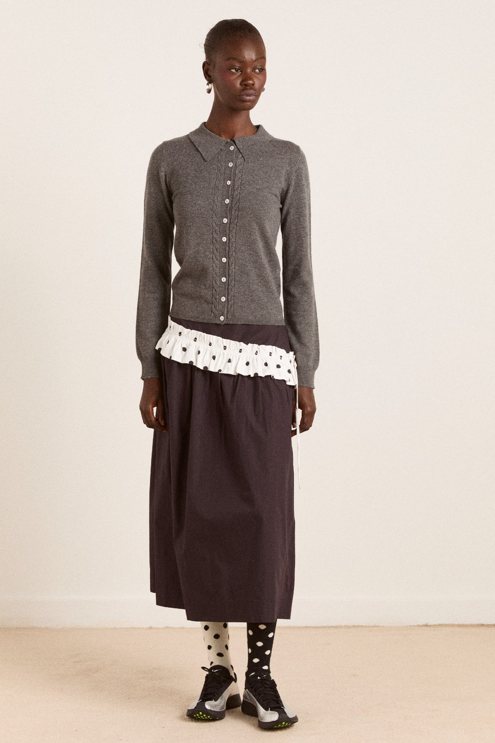 voula wool and cashmere blend cardigan - charcoal