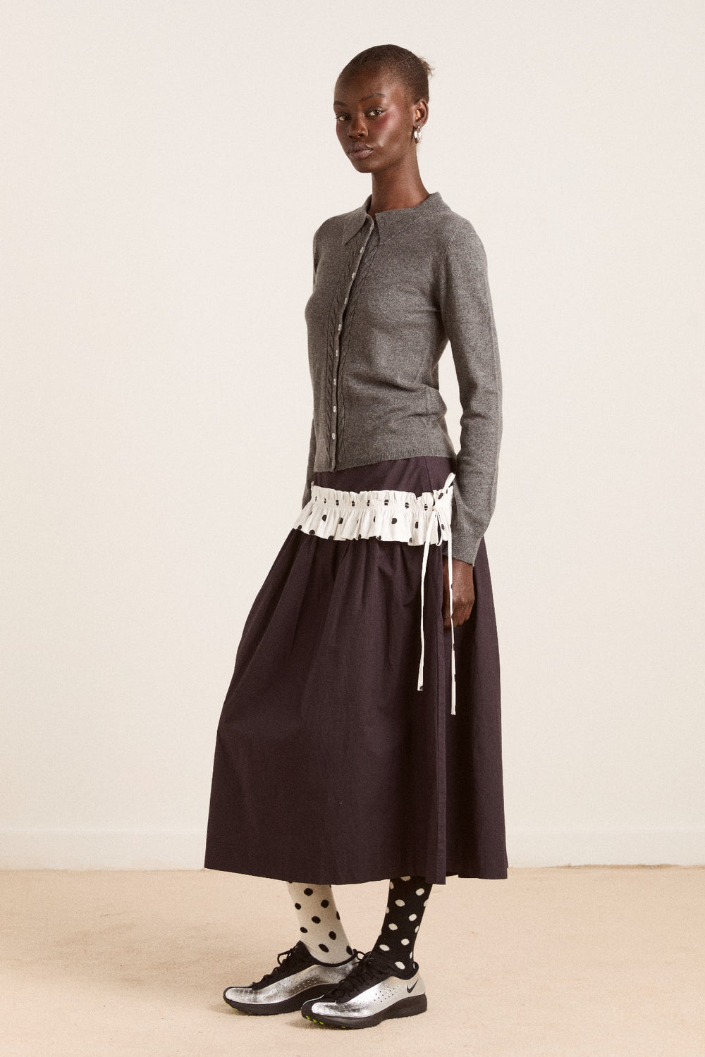 voula wool and cashmere blend cardigan - charcoal