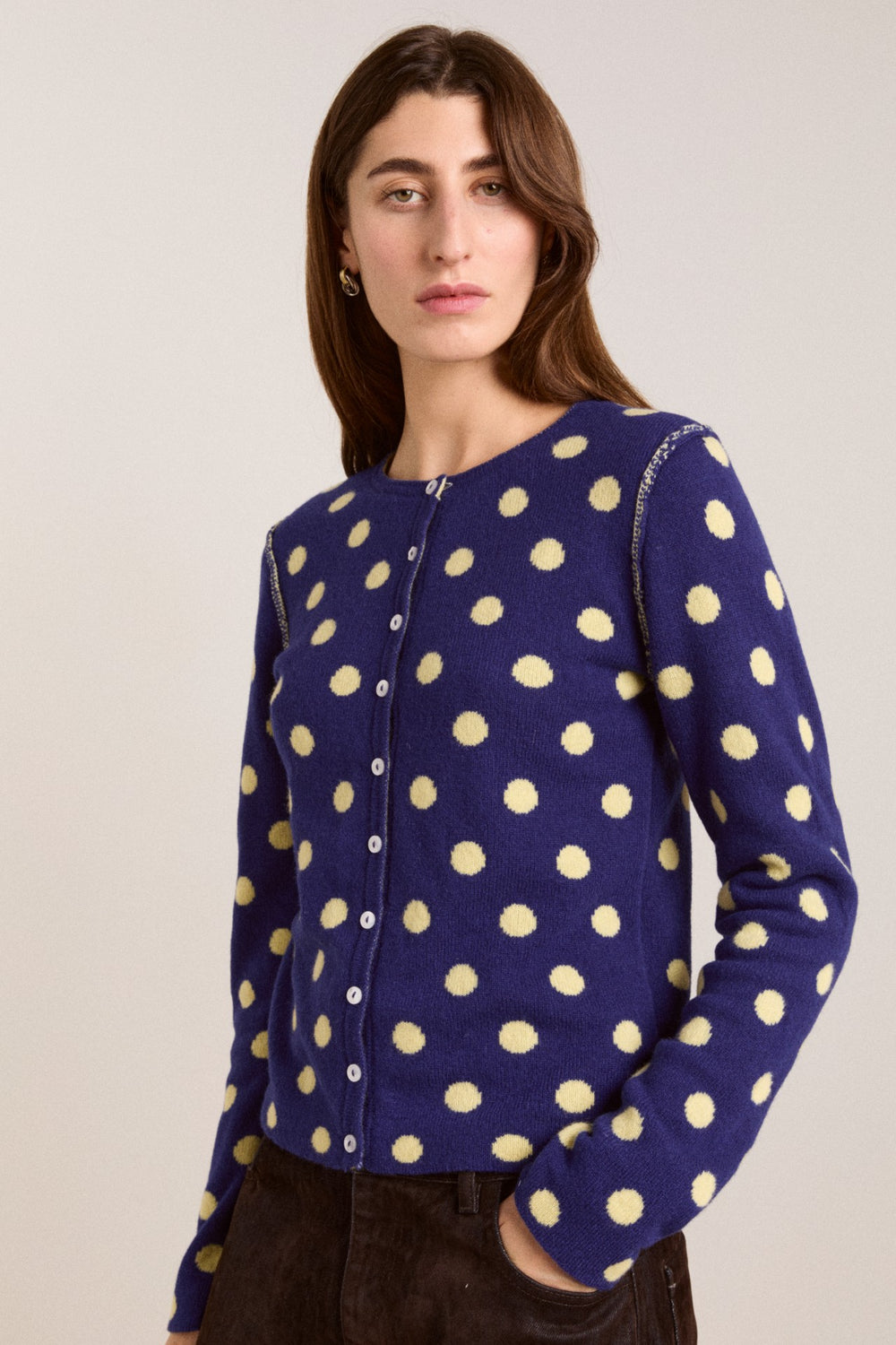 tabitha reversible merino wool cardigan -navy/butter