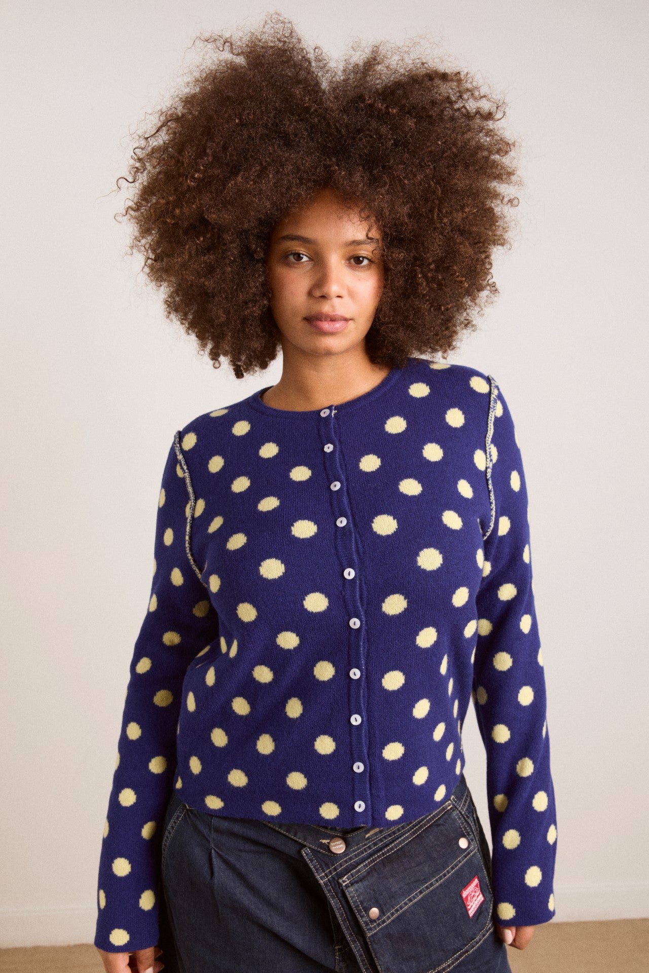 tabitha reversible merino wool cardigan -navy/butter
