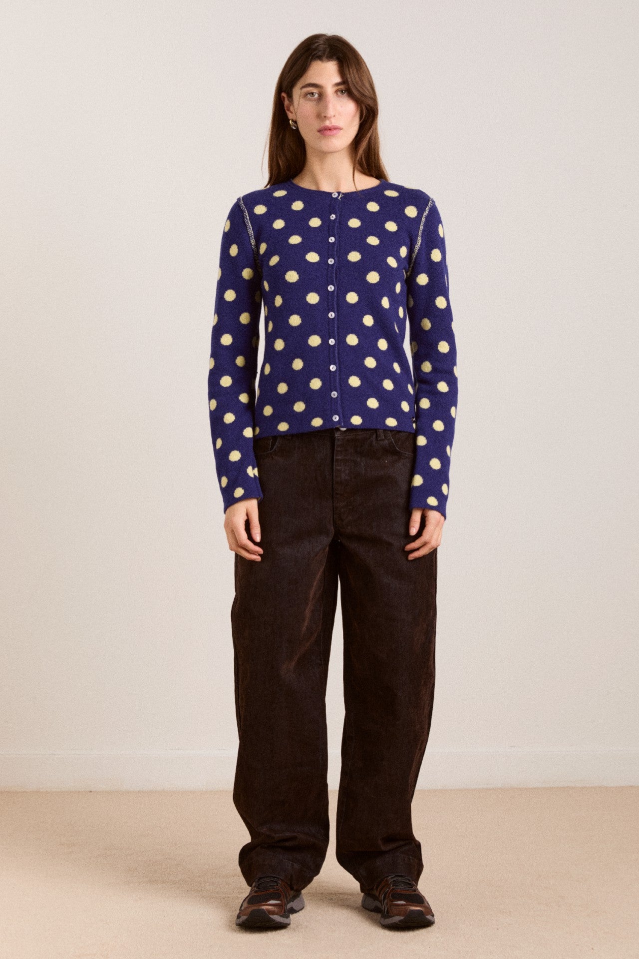tabitha reversible merino wool cardigan -navy/butter