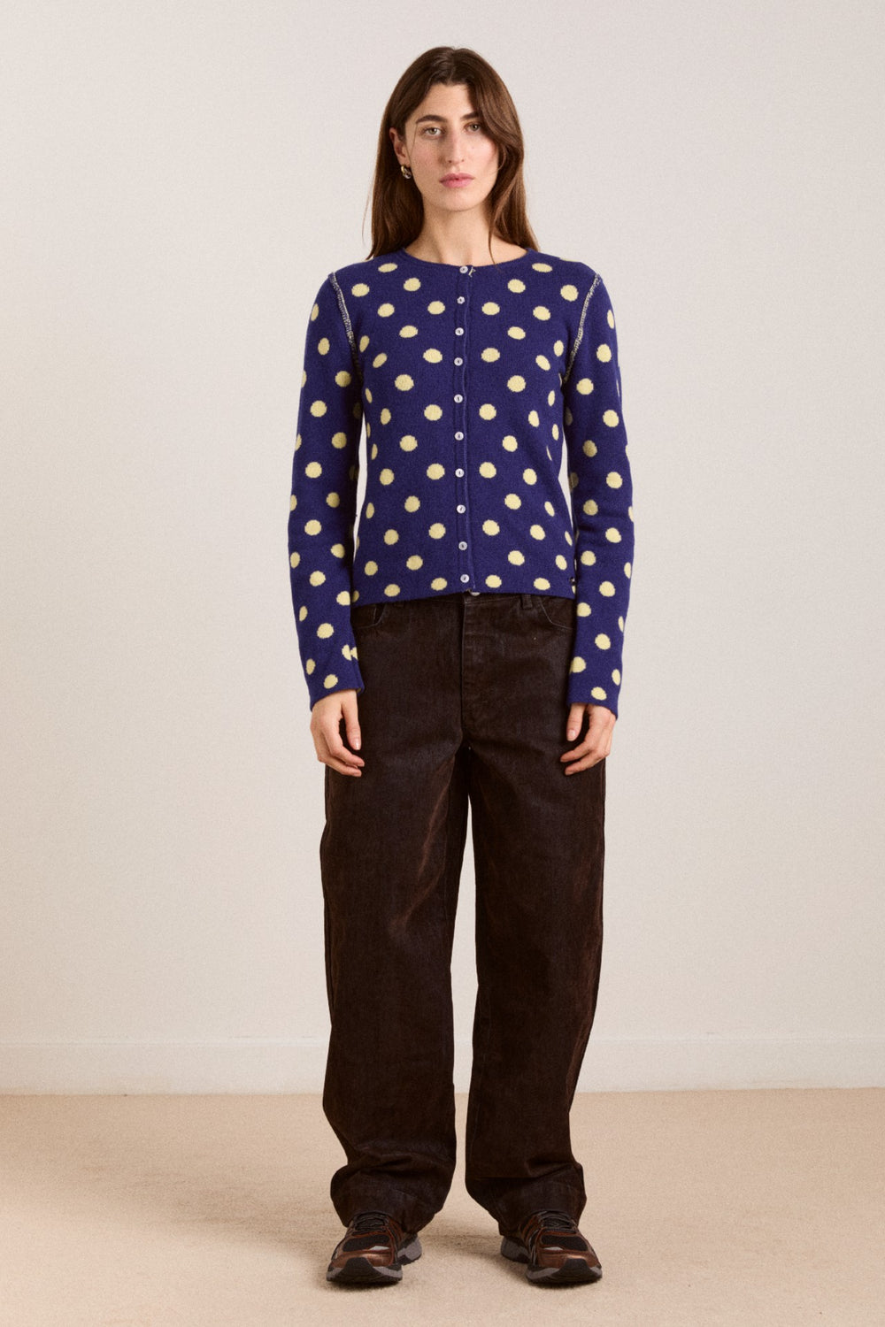 tabitha reversible merino wool cardigan -navy/butter