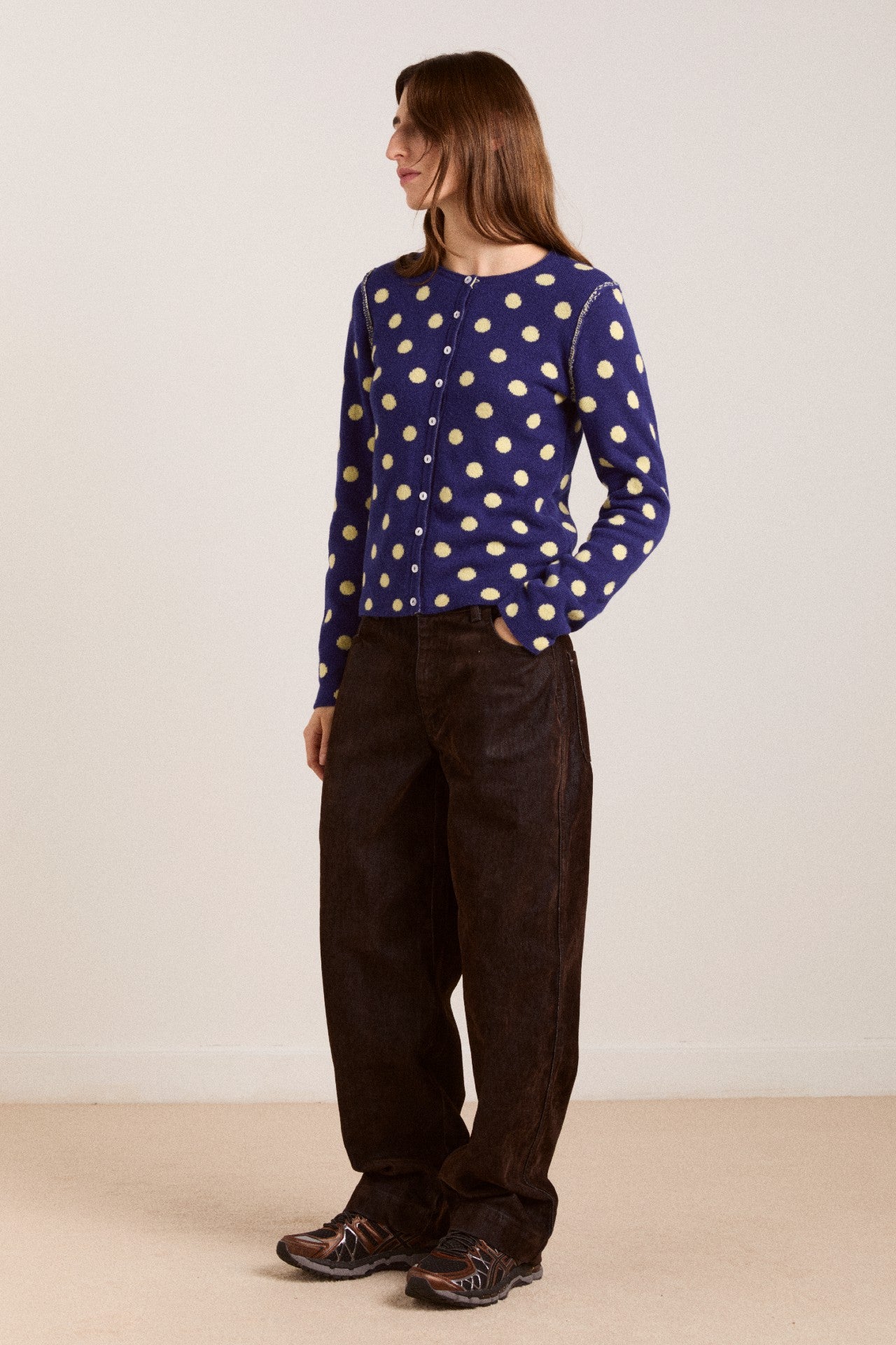 tabitha reversible merino wool cardigan -navy/butter