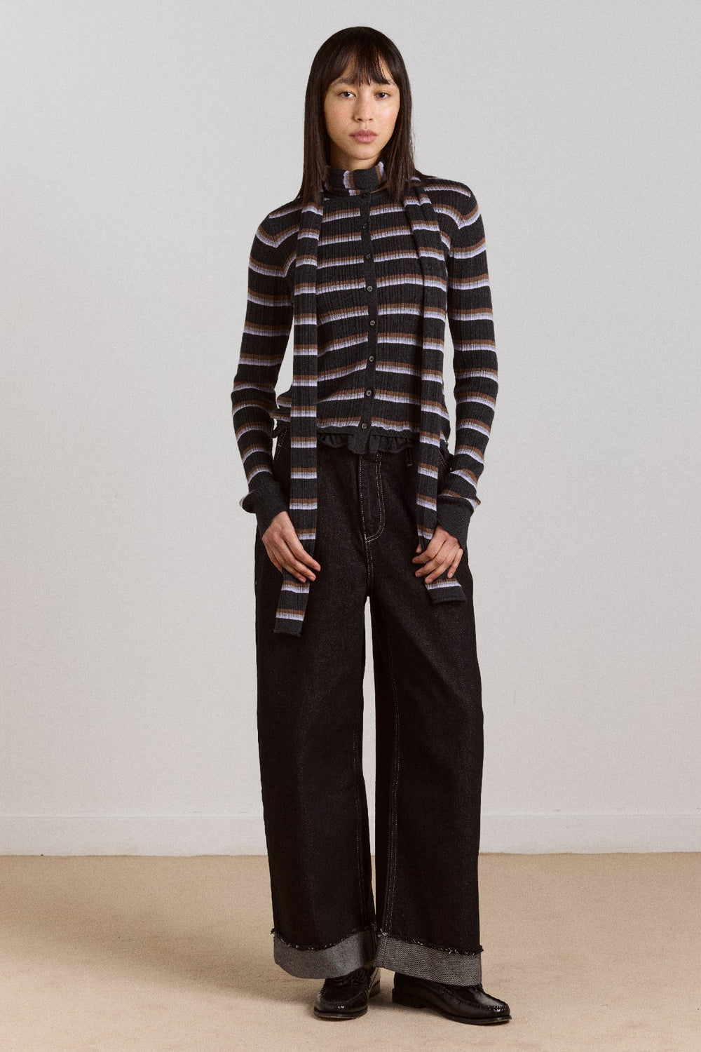 anelis cotton merino blend cardigan- multi stripe