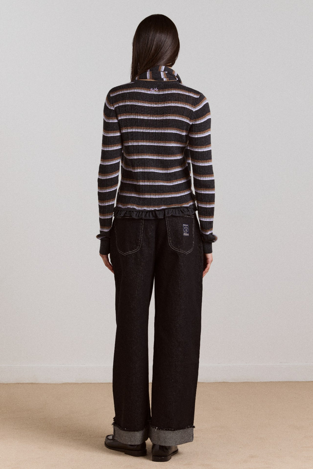 anelis cotton merino blend cardigan- multi stripe