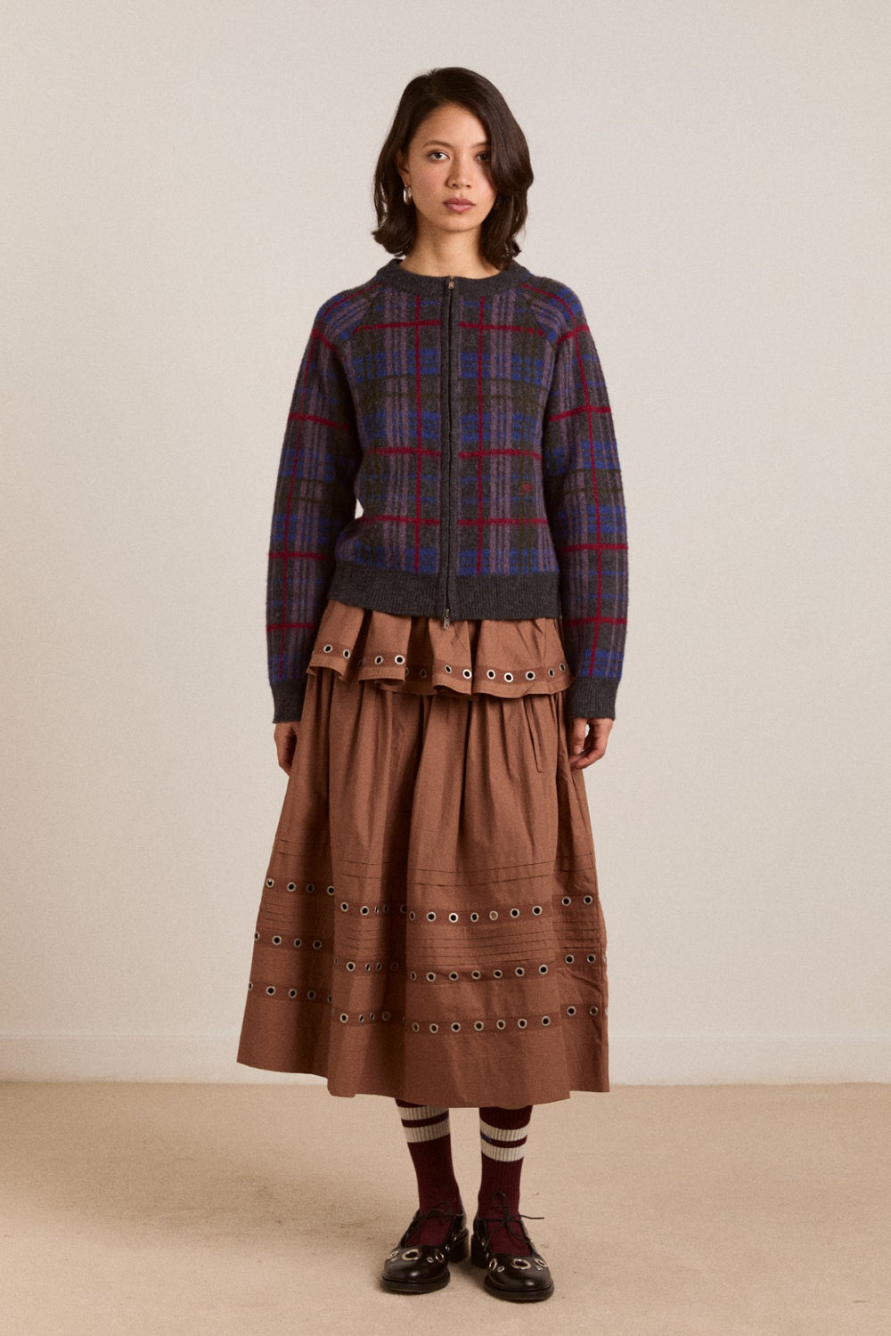 minah merino wool cardigan - brushed check