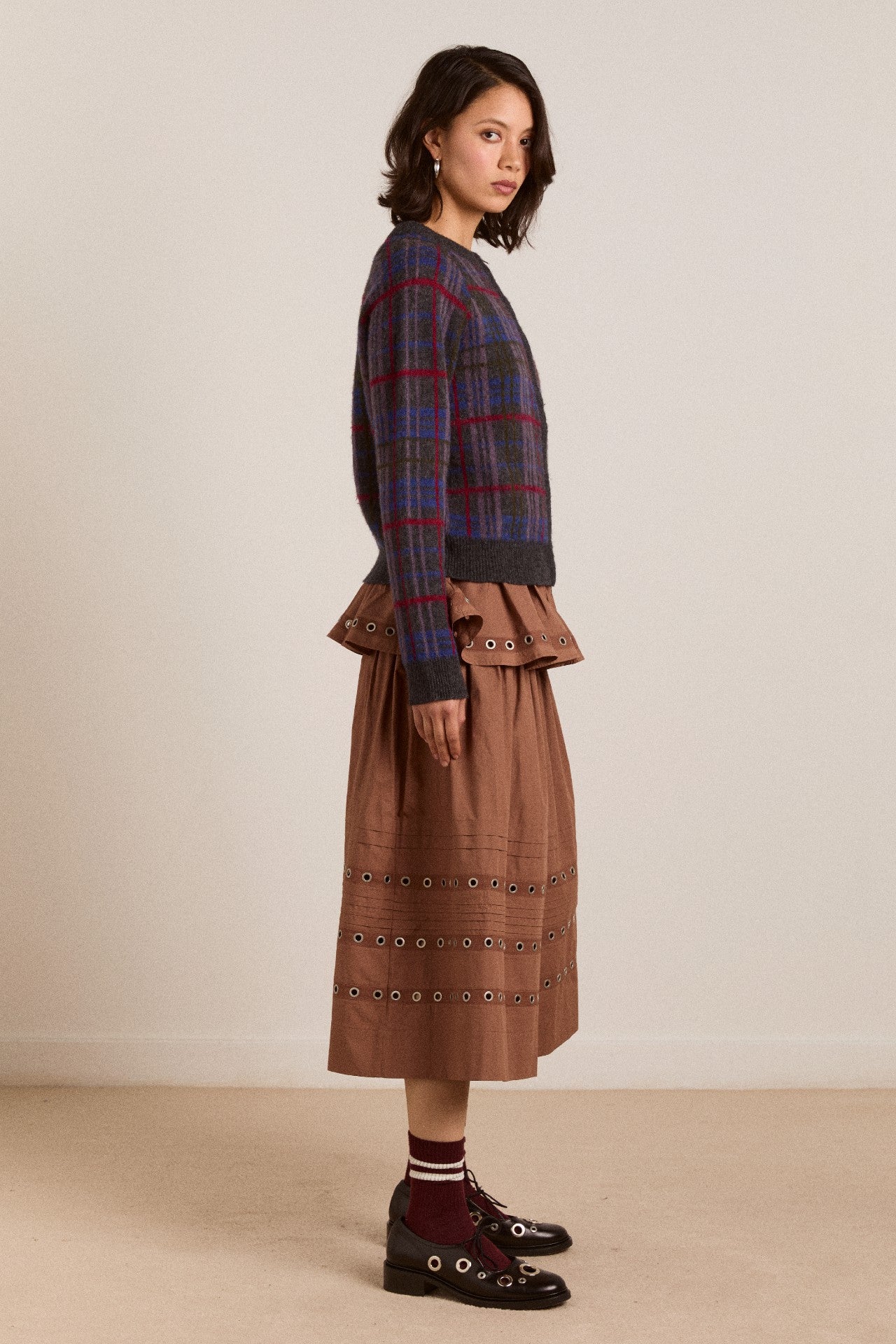 minah merino wool cardigan - brushed check