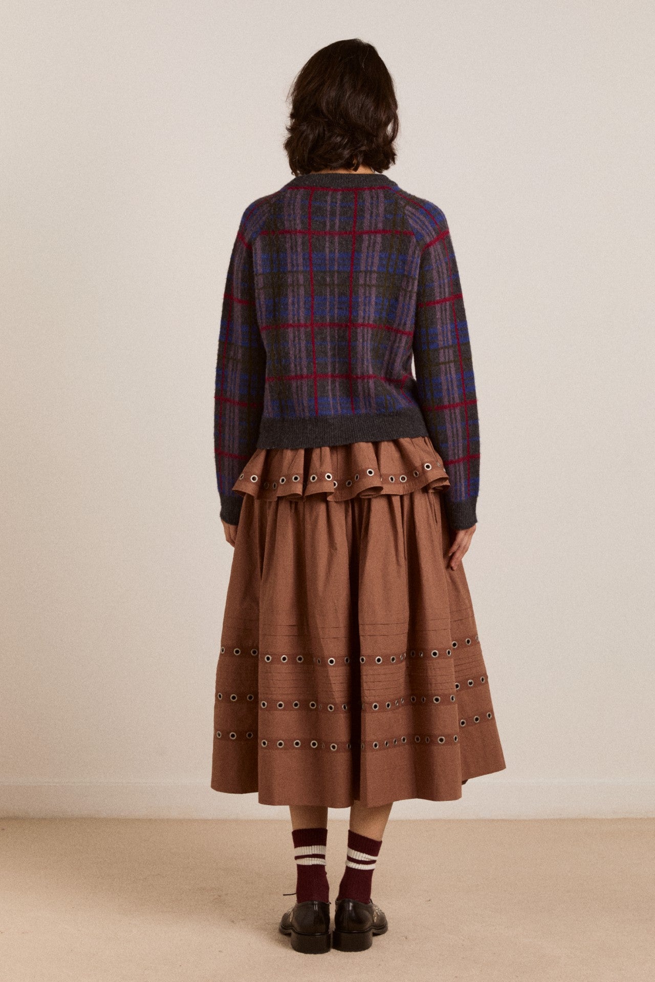 minah merino wool cardigan - brushed check