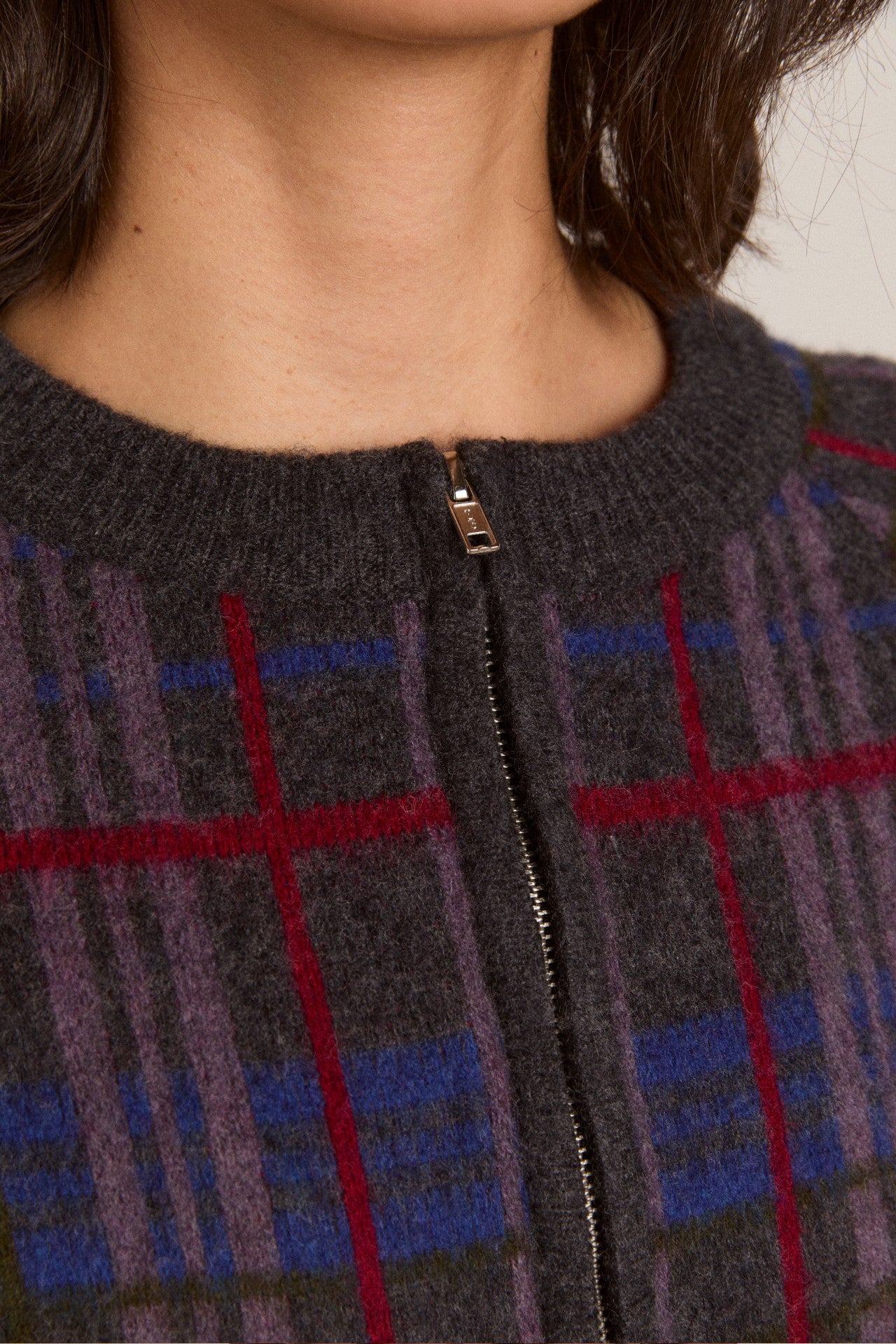 minah merino wool cardigan - brushed check