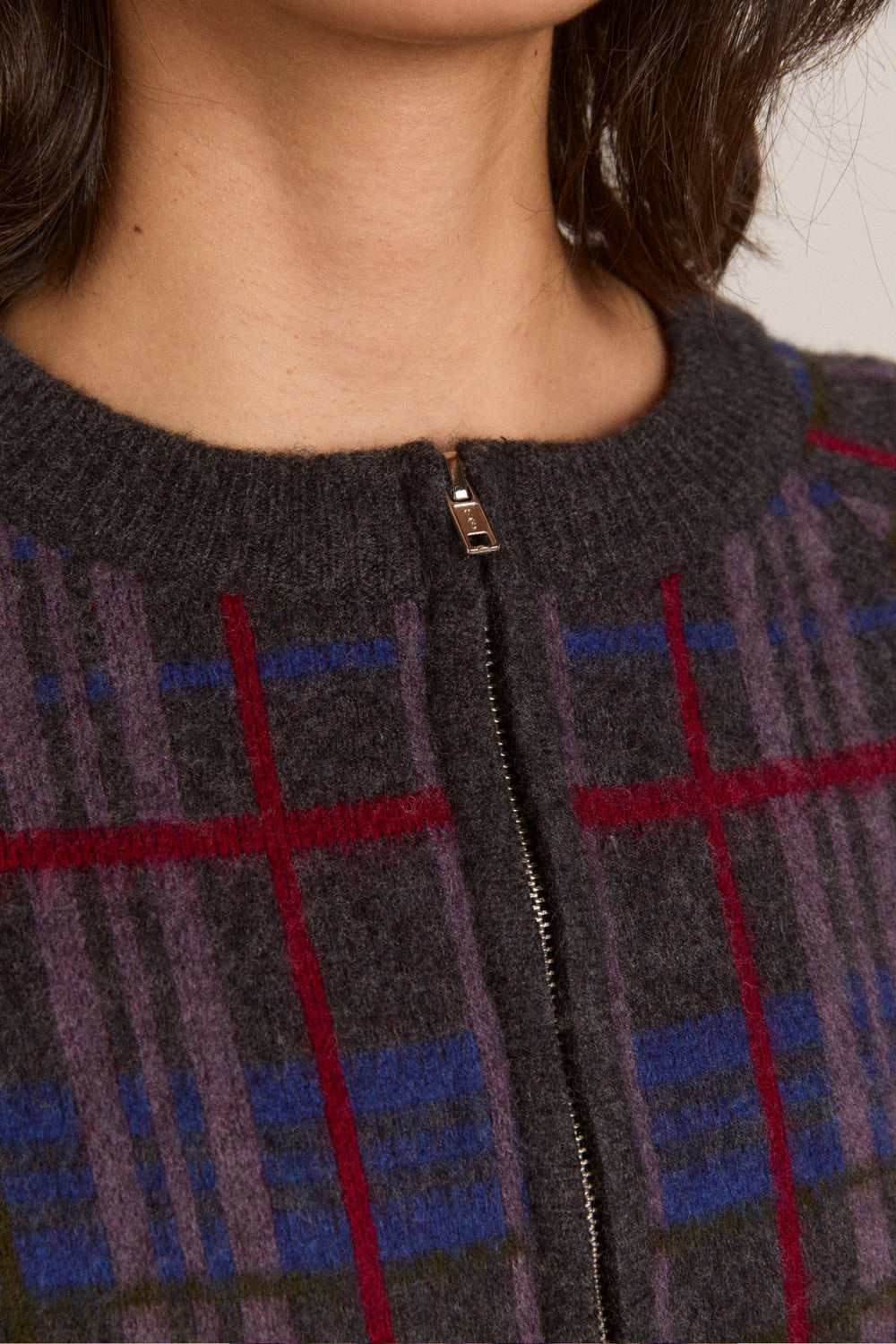 minah merino wool cardigan - brushed check