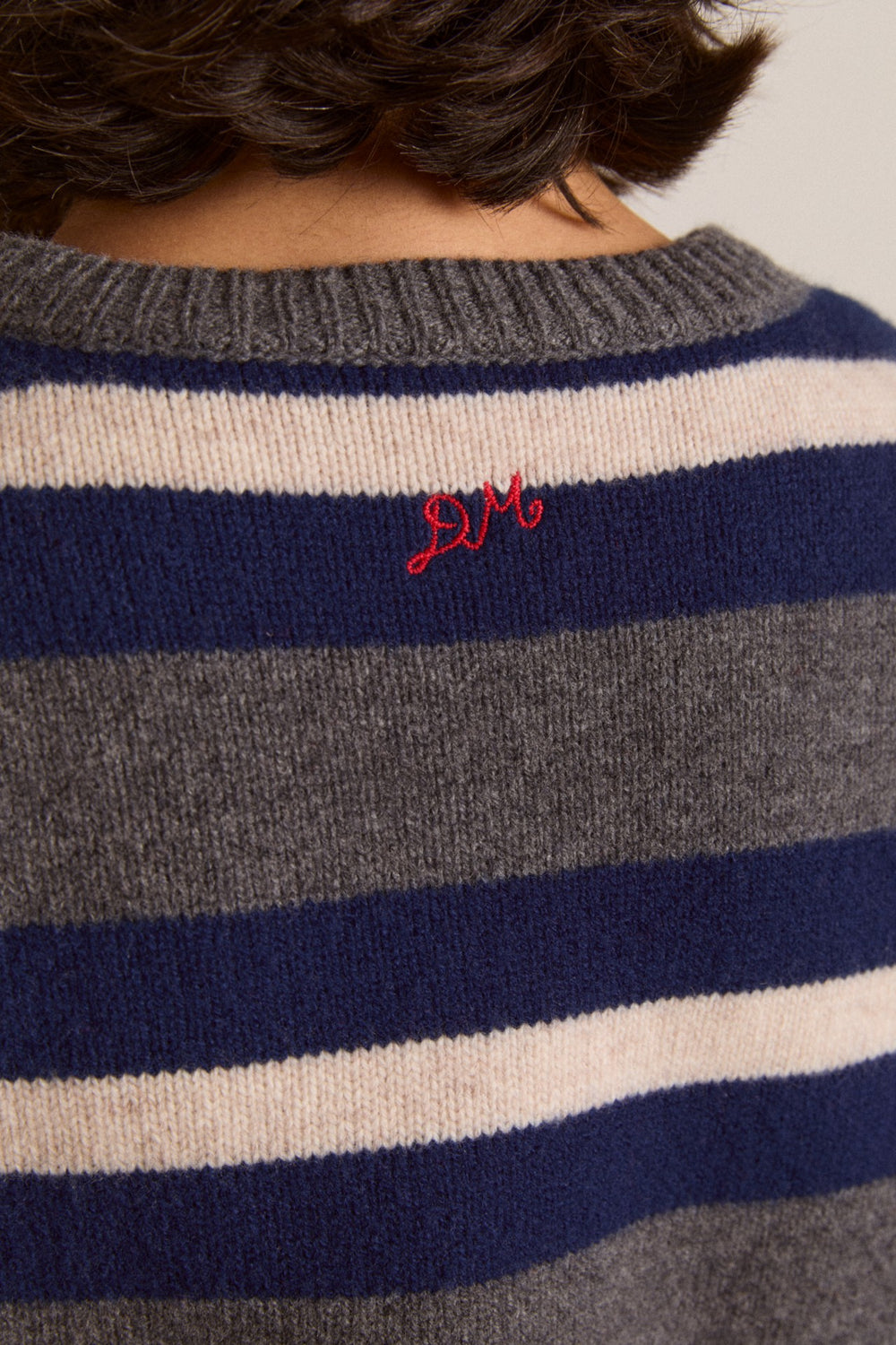 didi merino wool double cardigan - navy argyle & stripe