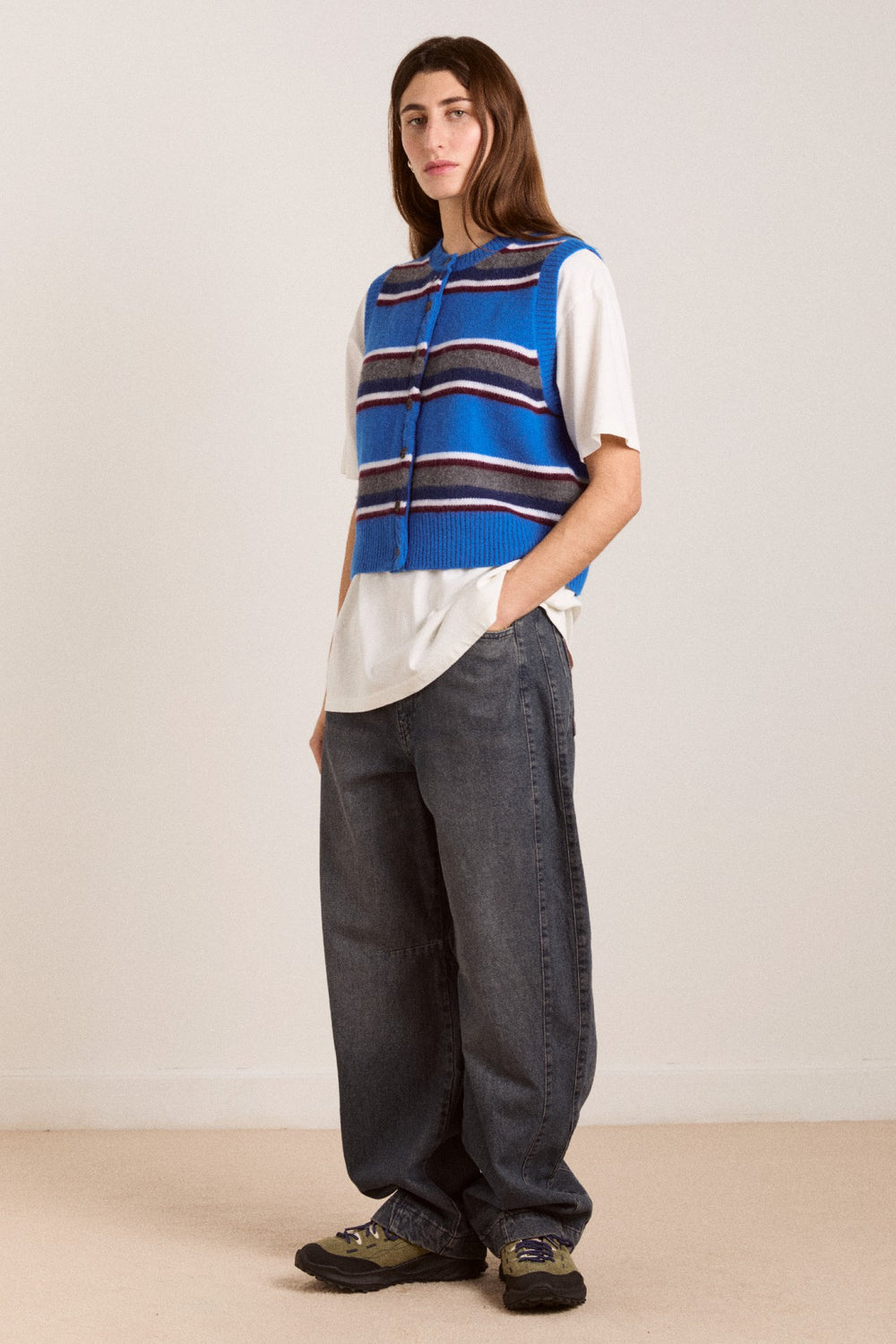 sofie merino wool vest - blue stripe
