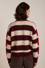 didi merino wool double cardigan - burg argyle & stripe