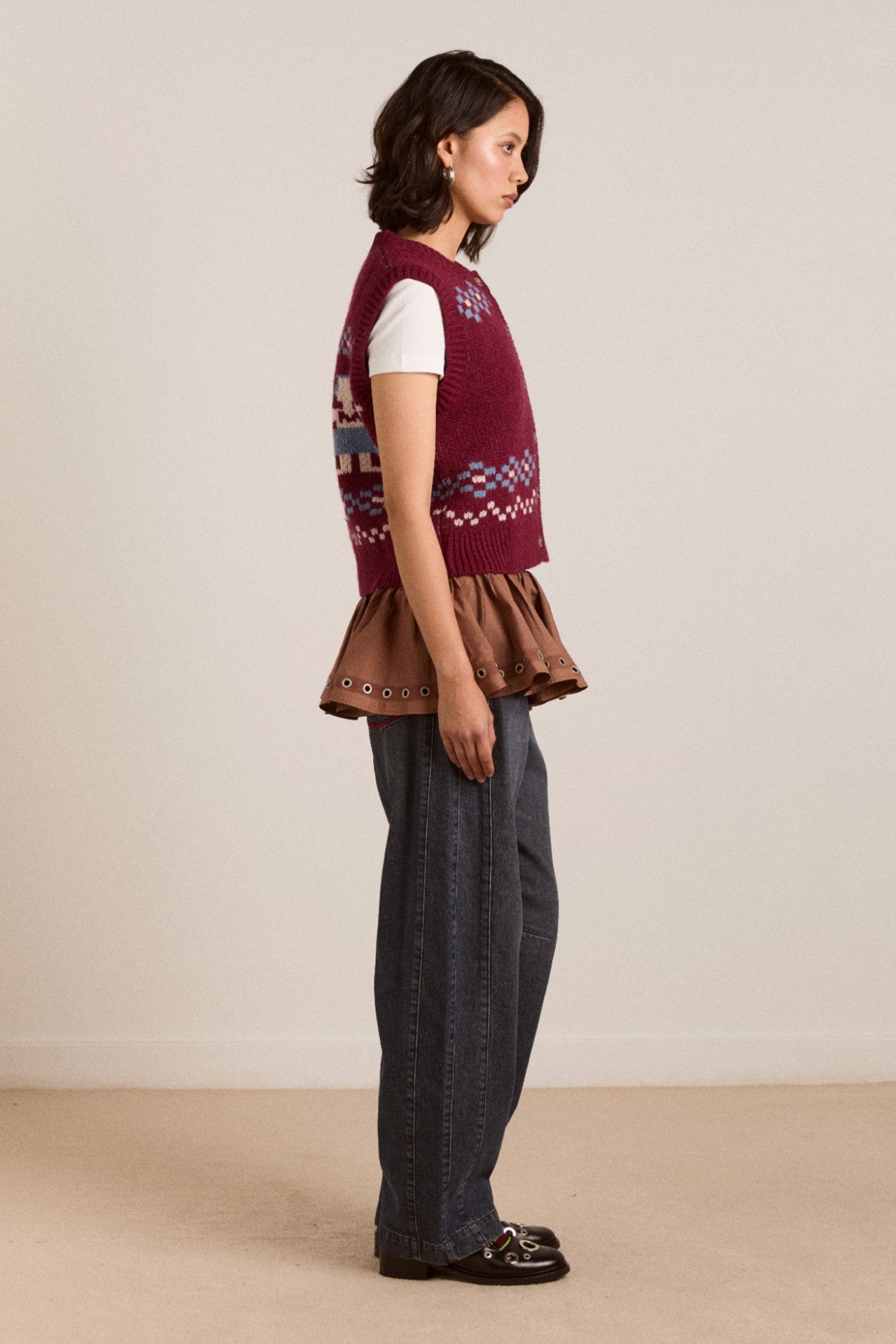 sofie wool vest - novelty intarsia