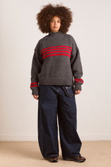 tallulah high neck lambswool jumper - charcoal/red