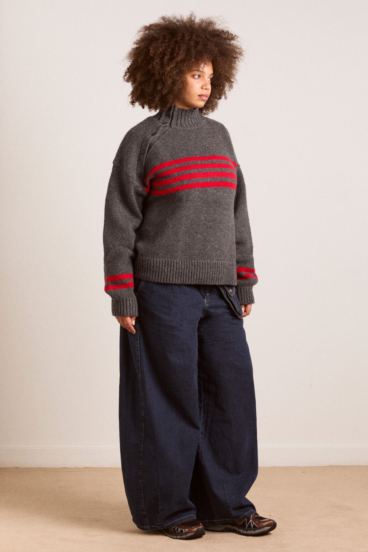 tallulah high neck lambswool jumper - charcoal/red