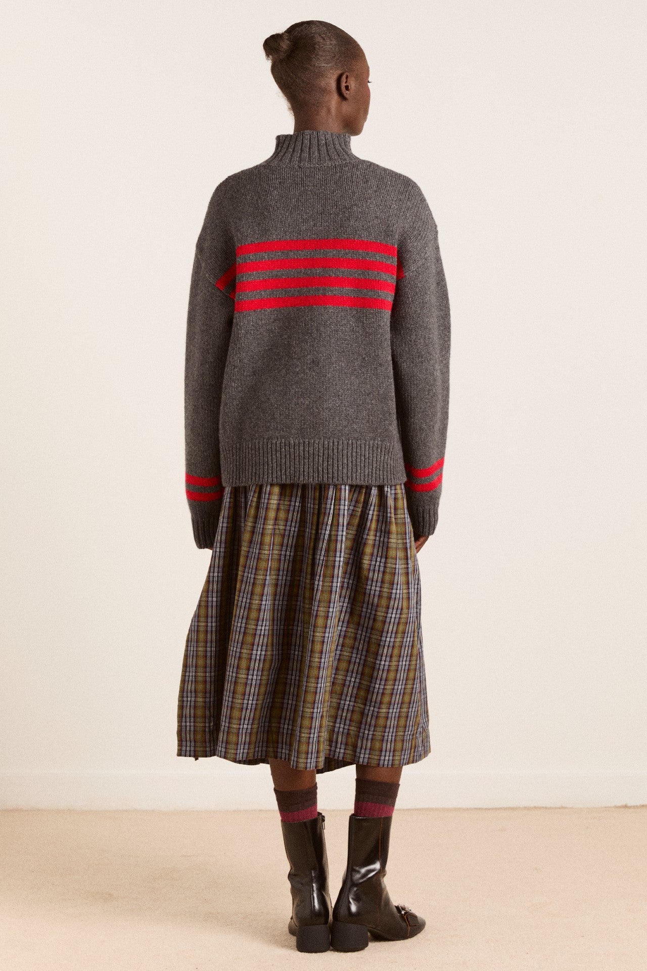 tallulah high neck lambswool jumper - charcoal/red