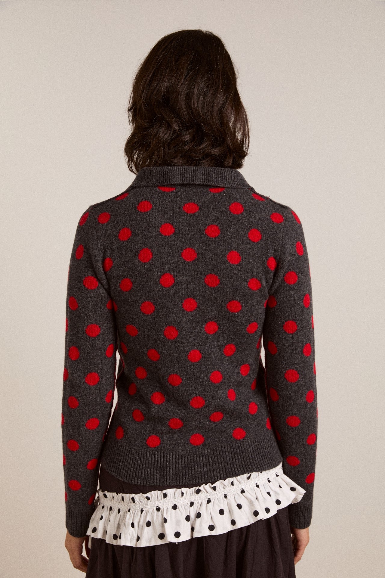 lia merino wool reversible polo jumper - red/grey spot
