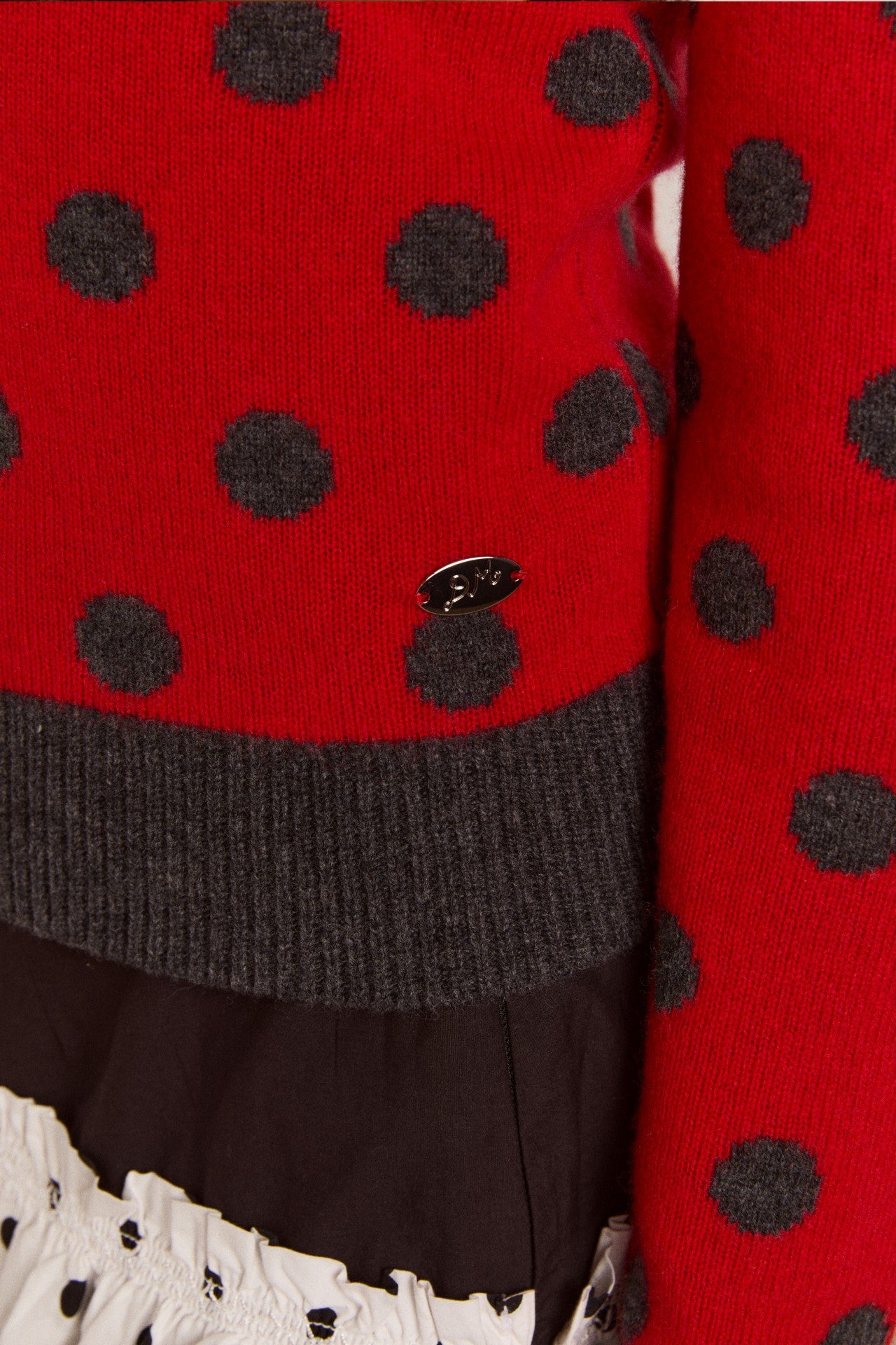 lia merino wool reversible polo jumper - red/grey spot