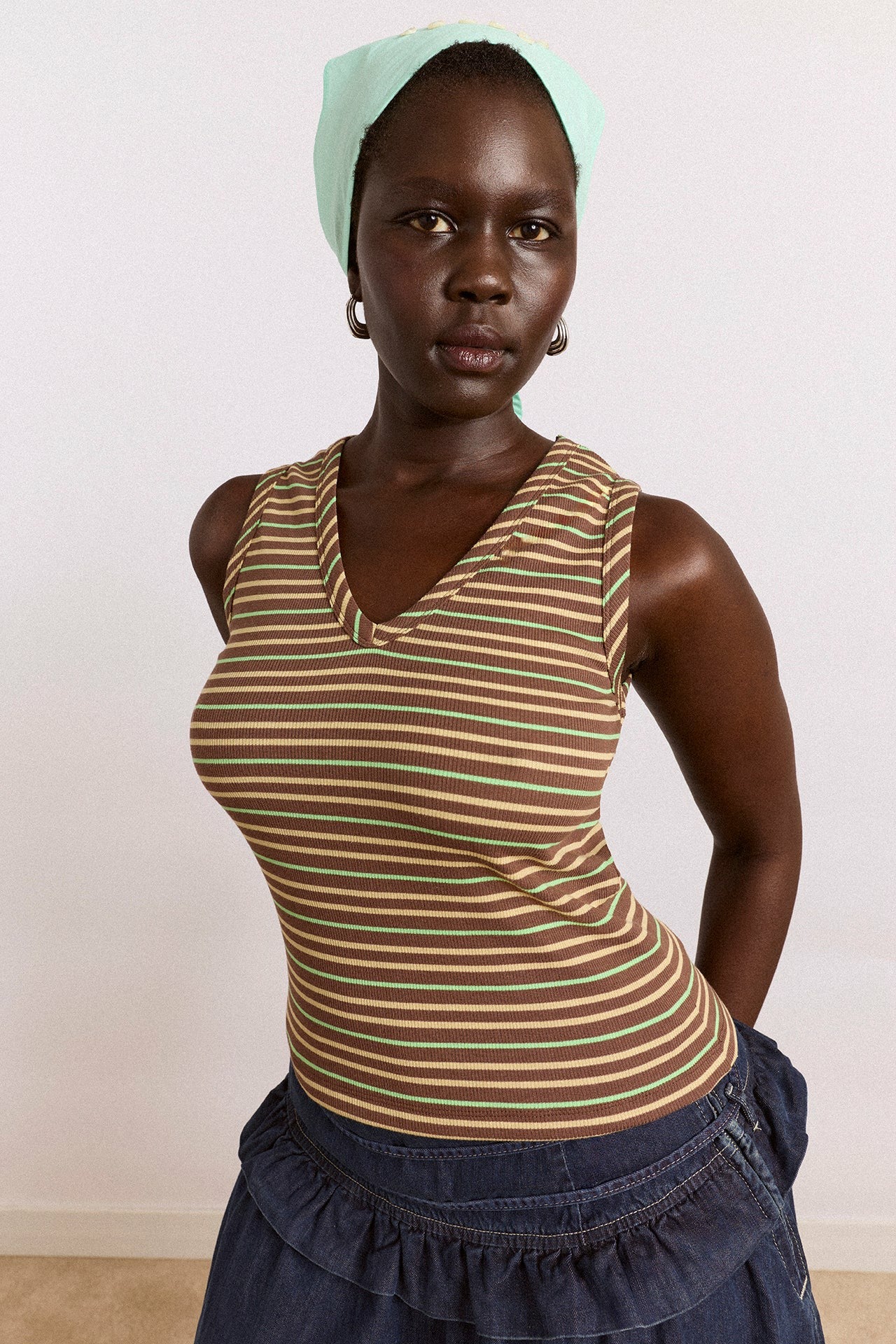arlea v-neck tank - brown stripe