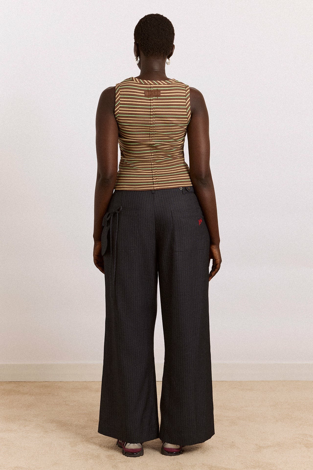 arlea v-neck tank - brown stripe