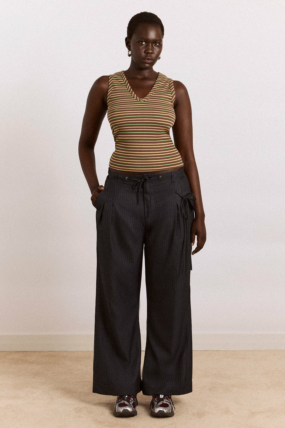 arlea v-neck tank - brown stripe