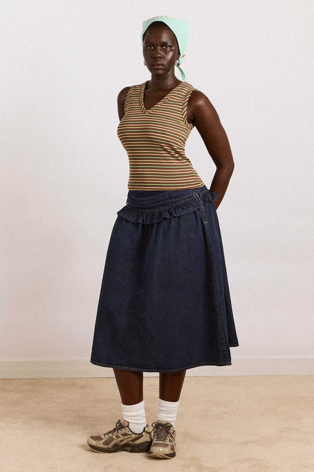 arlea v-neck tank - brown stripe