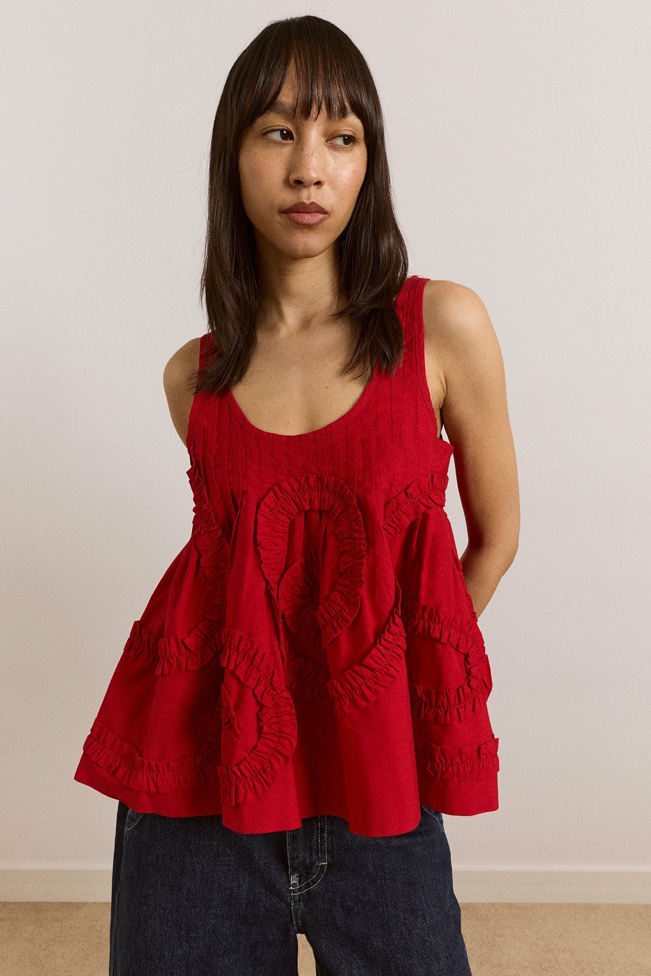 stella ruffle cami - red