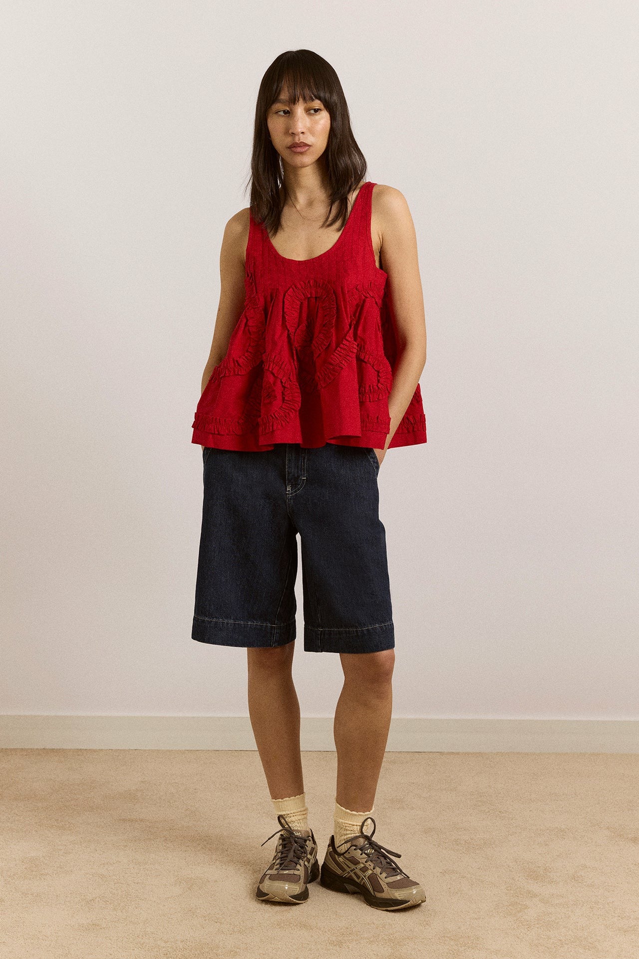 stella ruffle cami - red