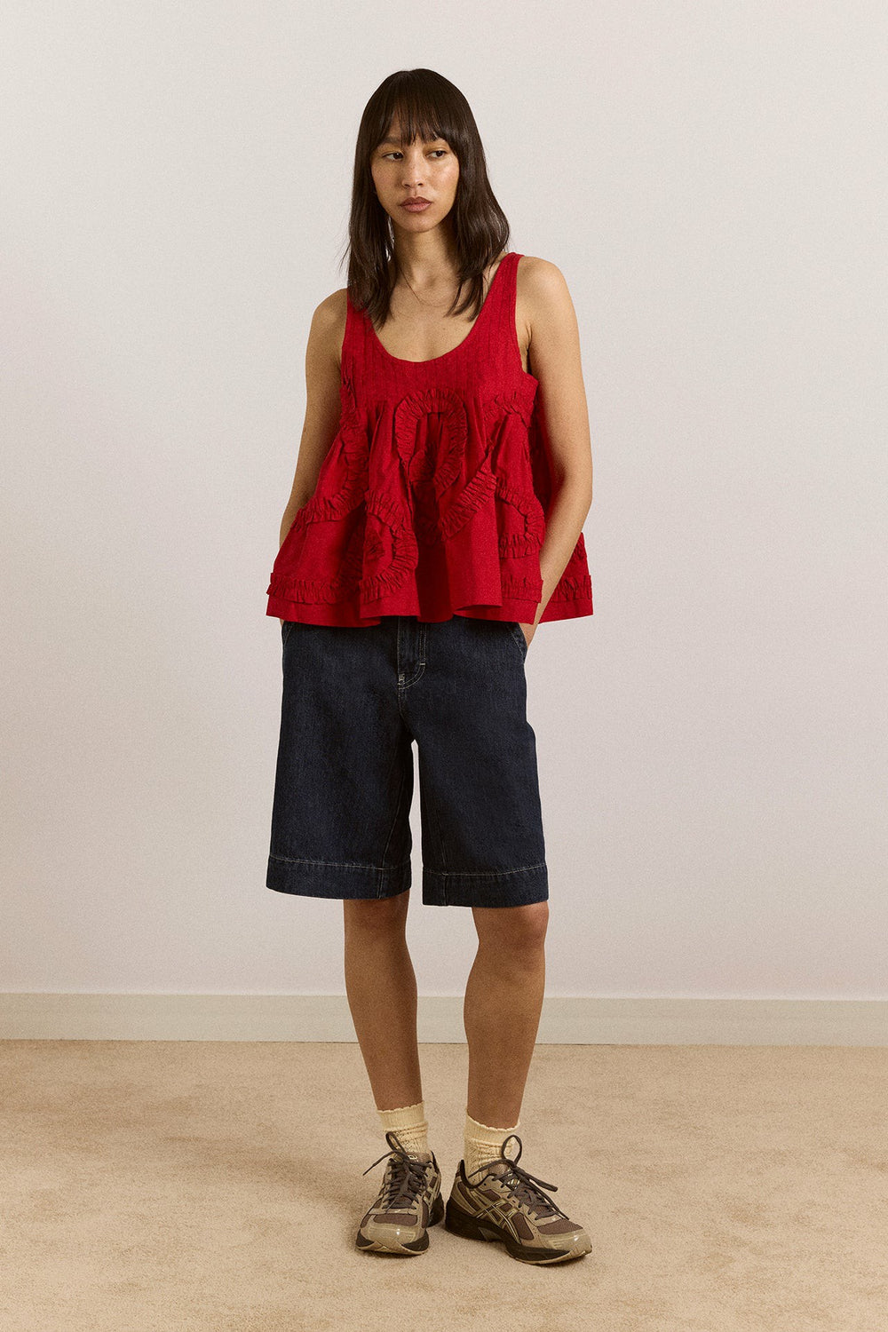 stella ruffle cami - red
