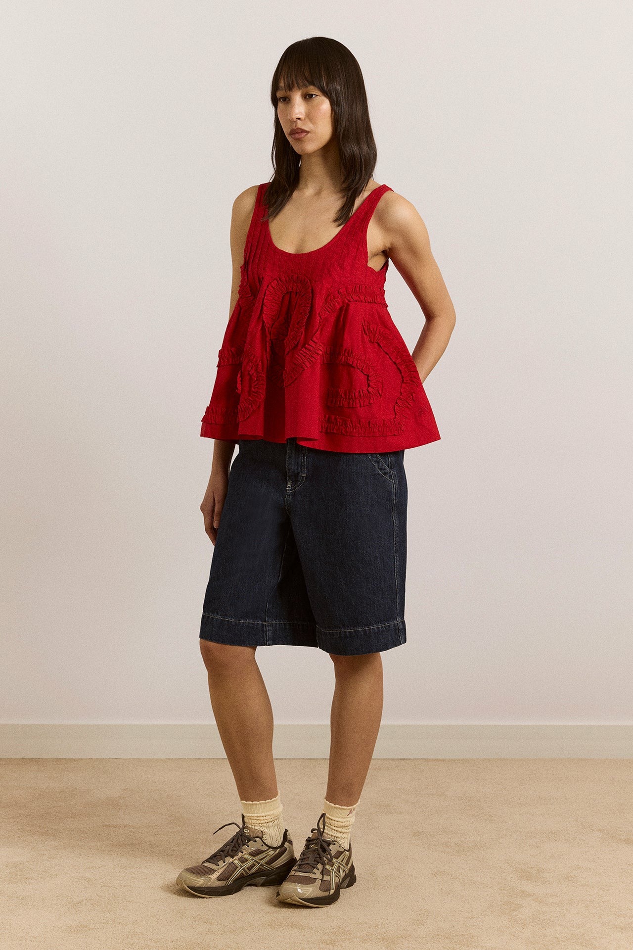 stella ruffle cami - red