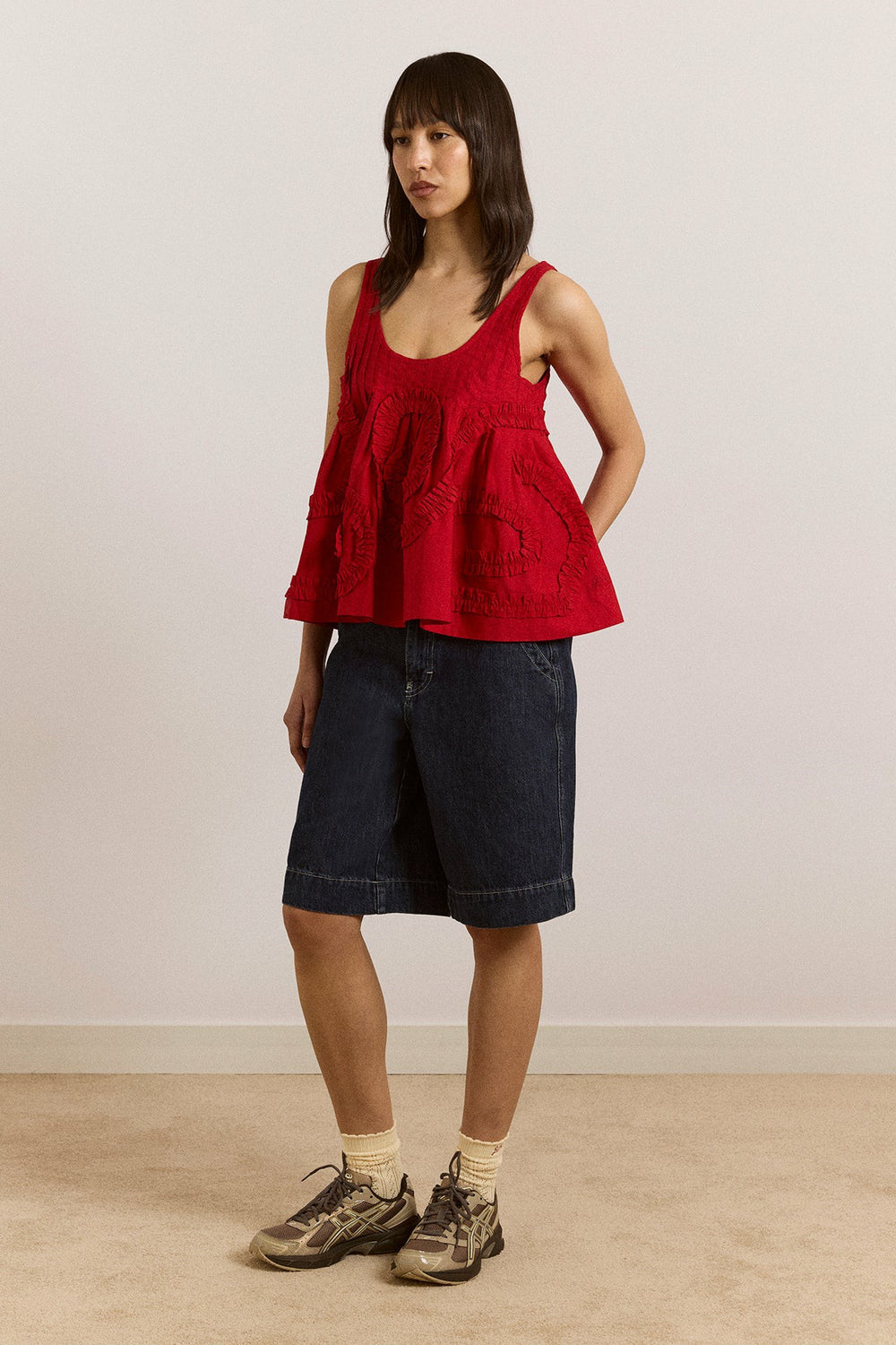 stella ruffle cami - red