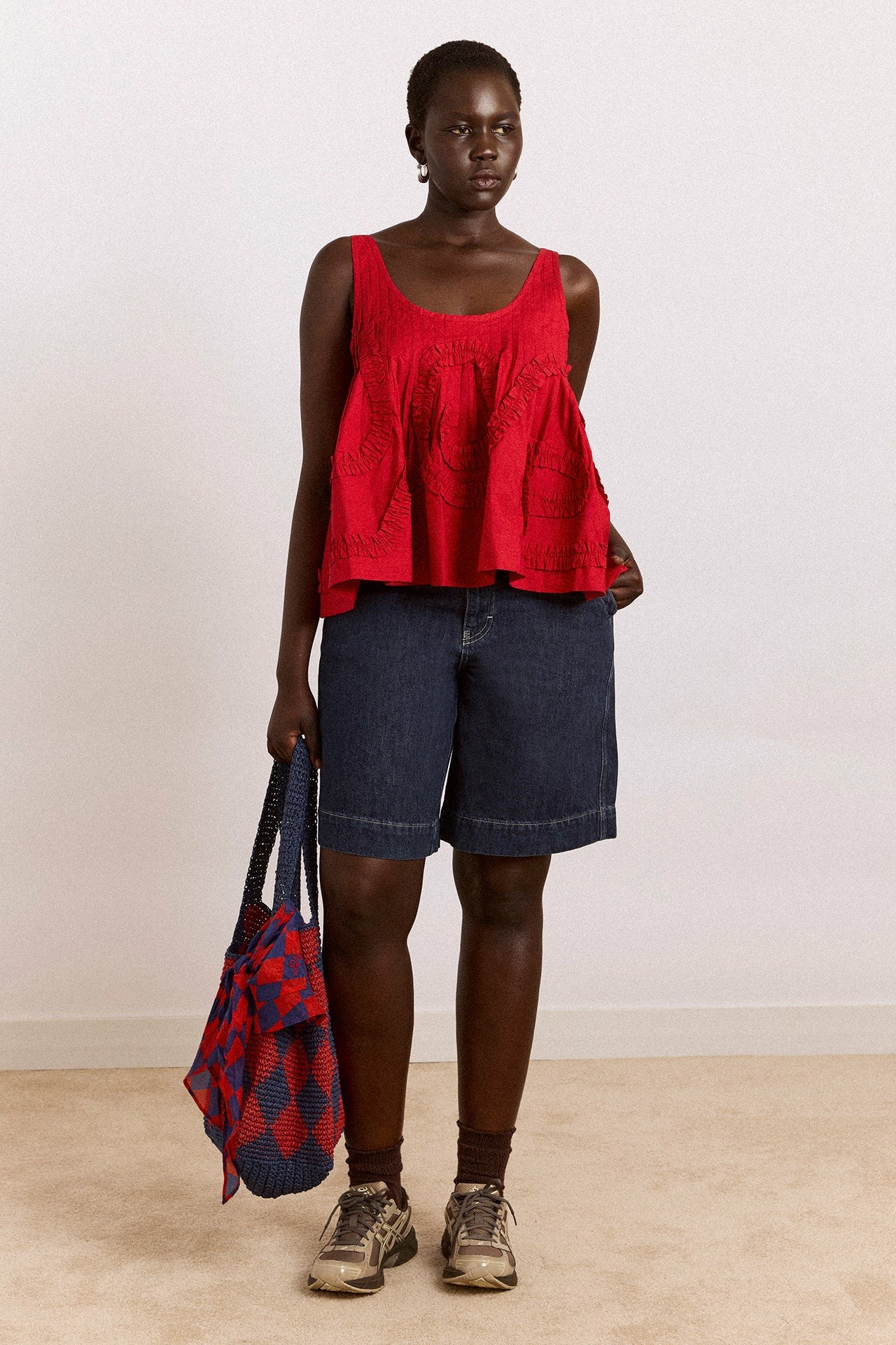 stella ruffle cami - red