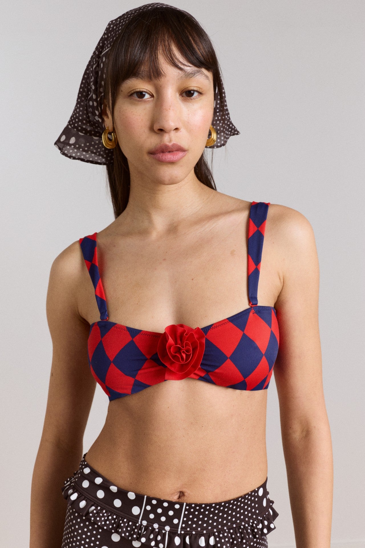 wren bikini top with rosette detail - harlequin