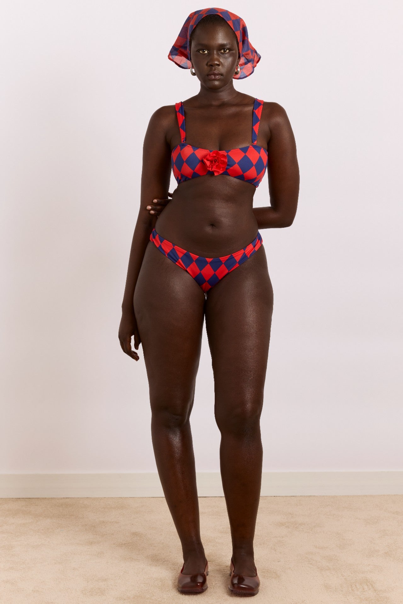 wren bikini top with rosette detail - harlequin