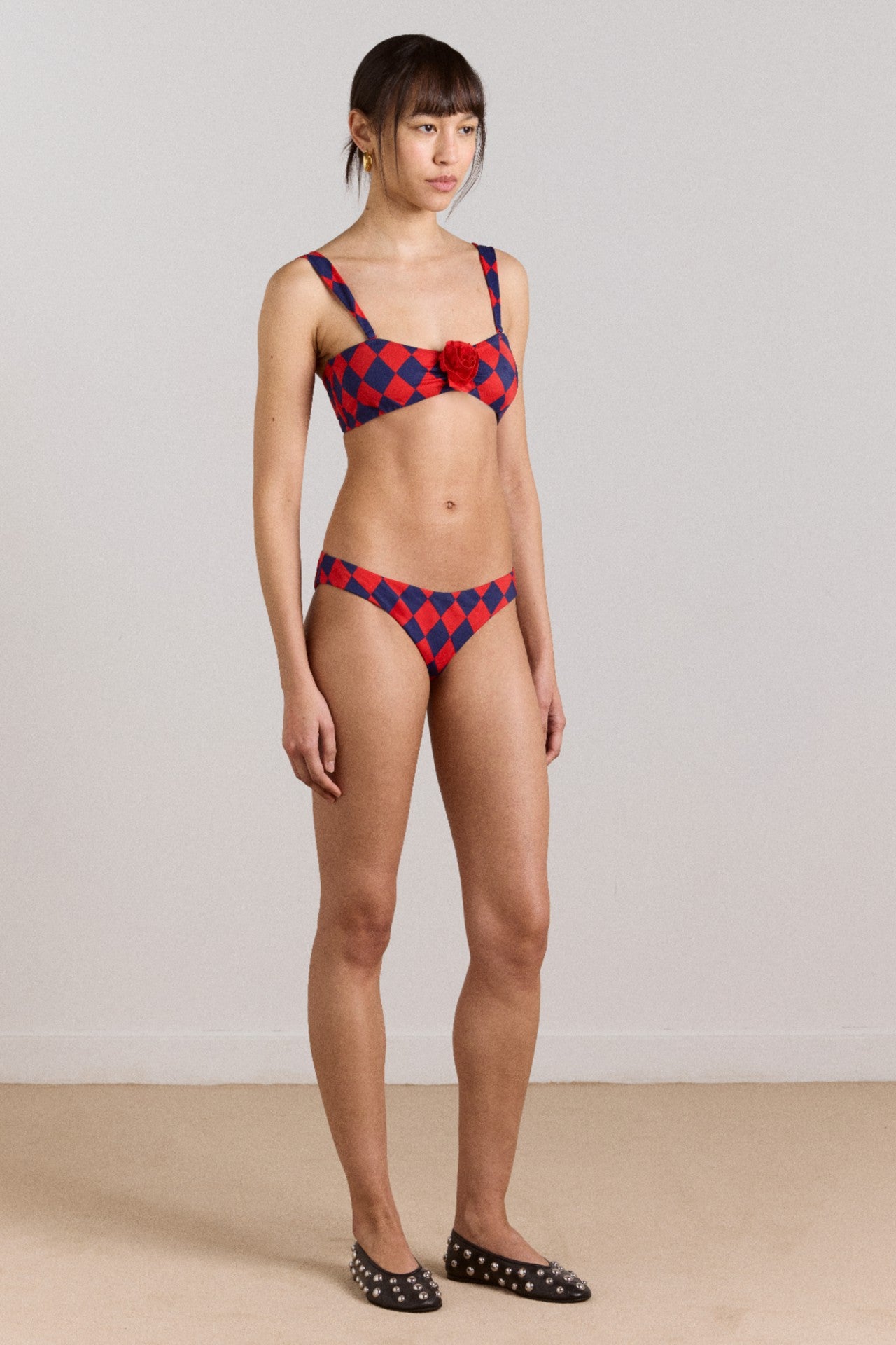 wren bikini top with rosette detail - harlequin