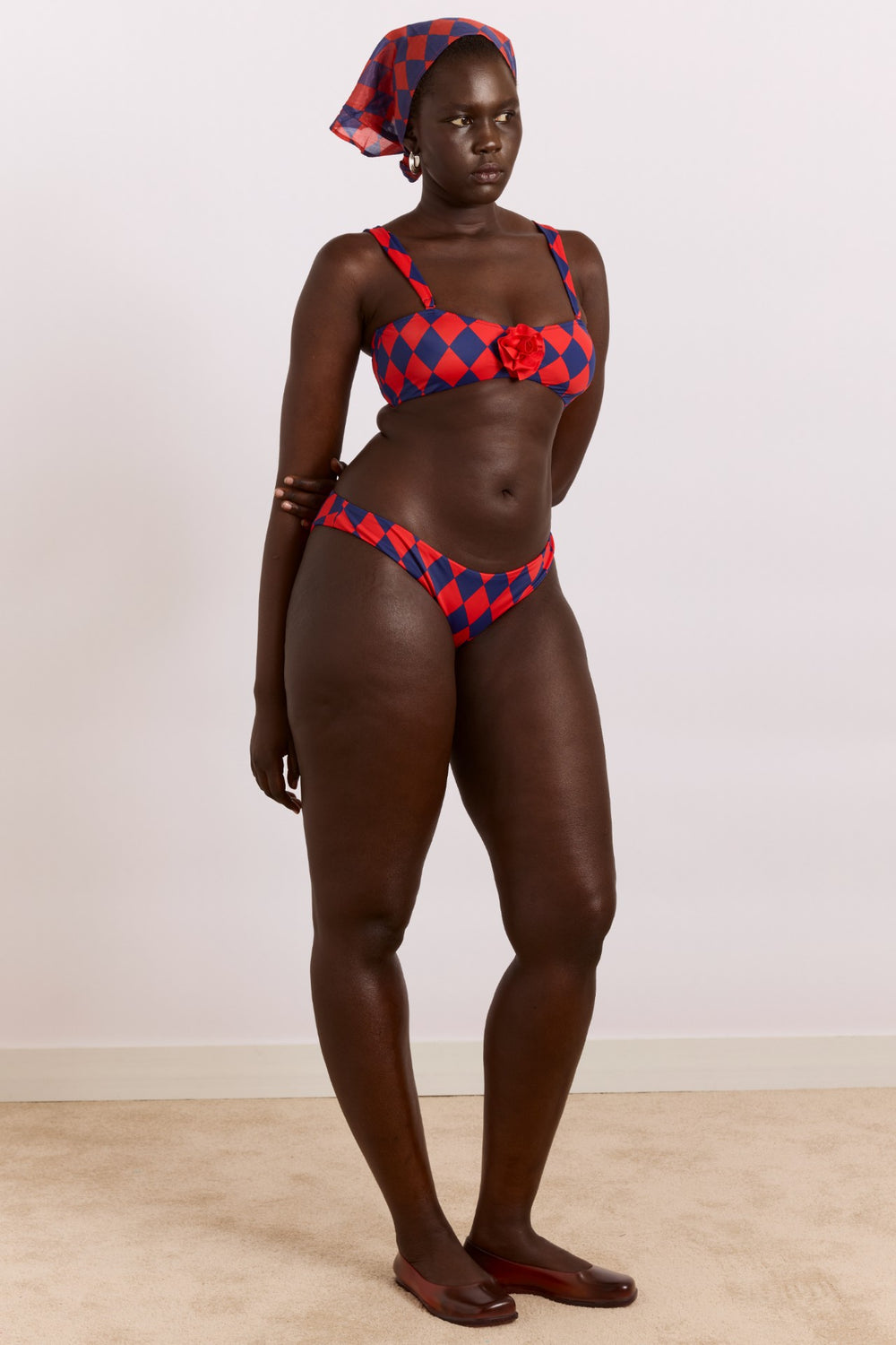 wren bikini top with rosette detail - harlequin