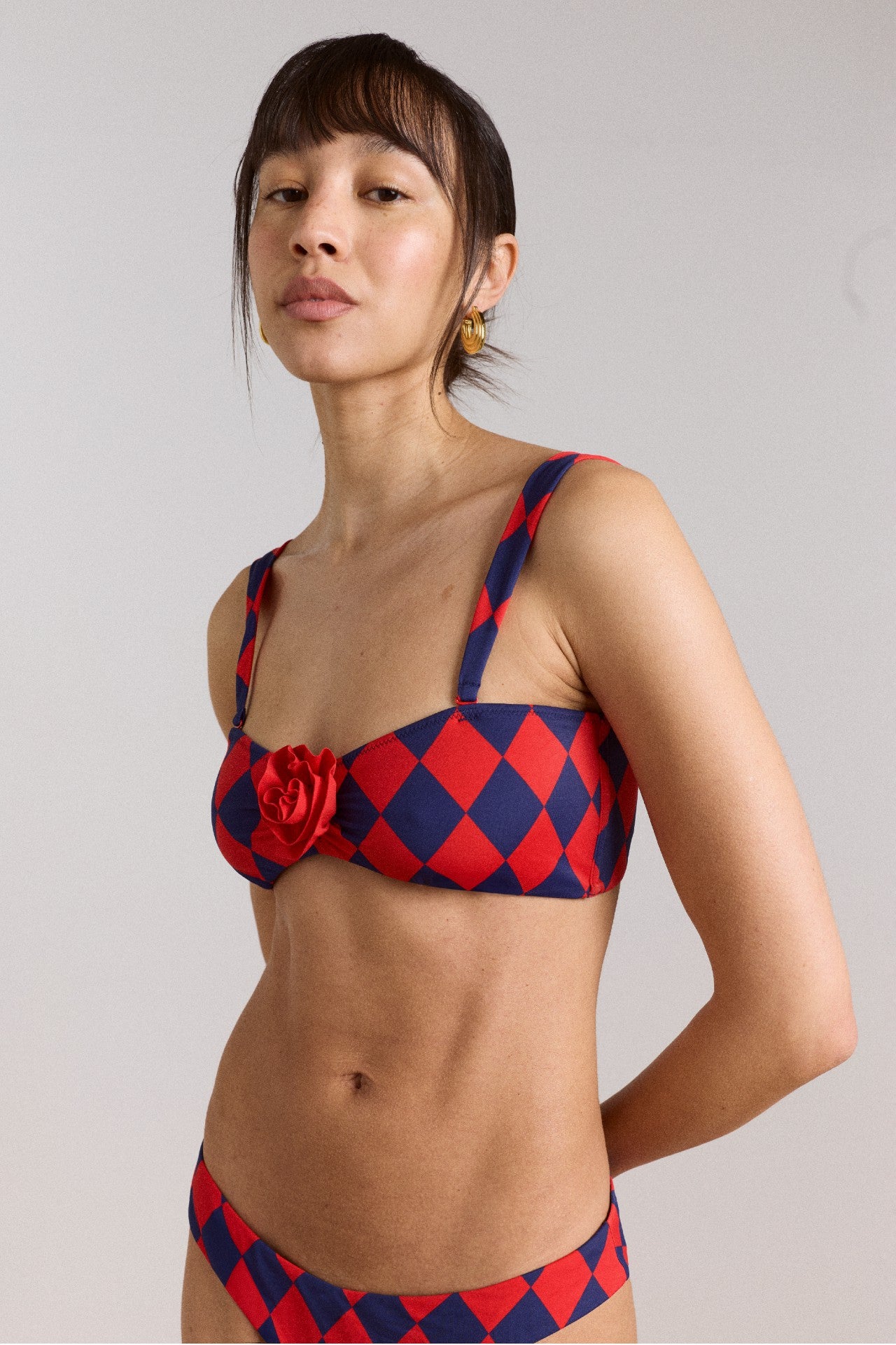 wren bikini top with rosette detail - harlequin