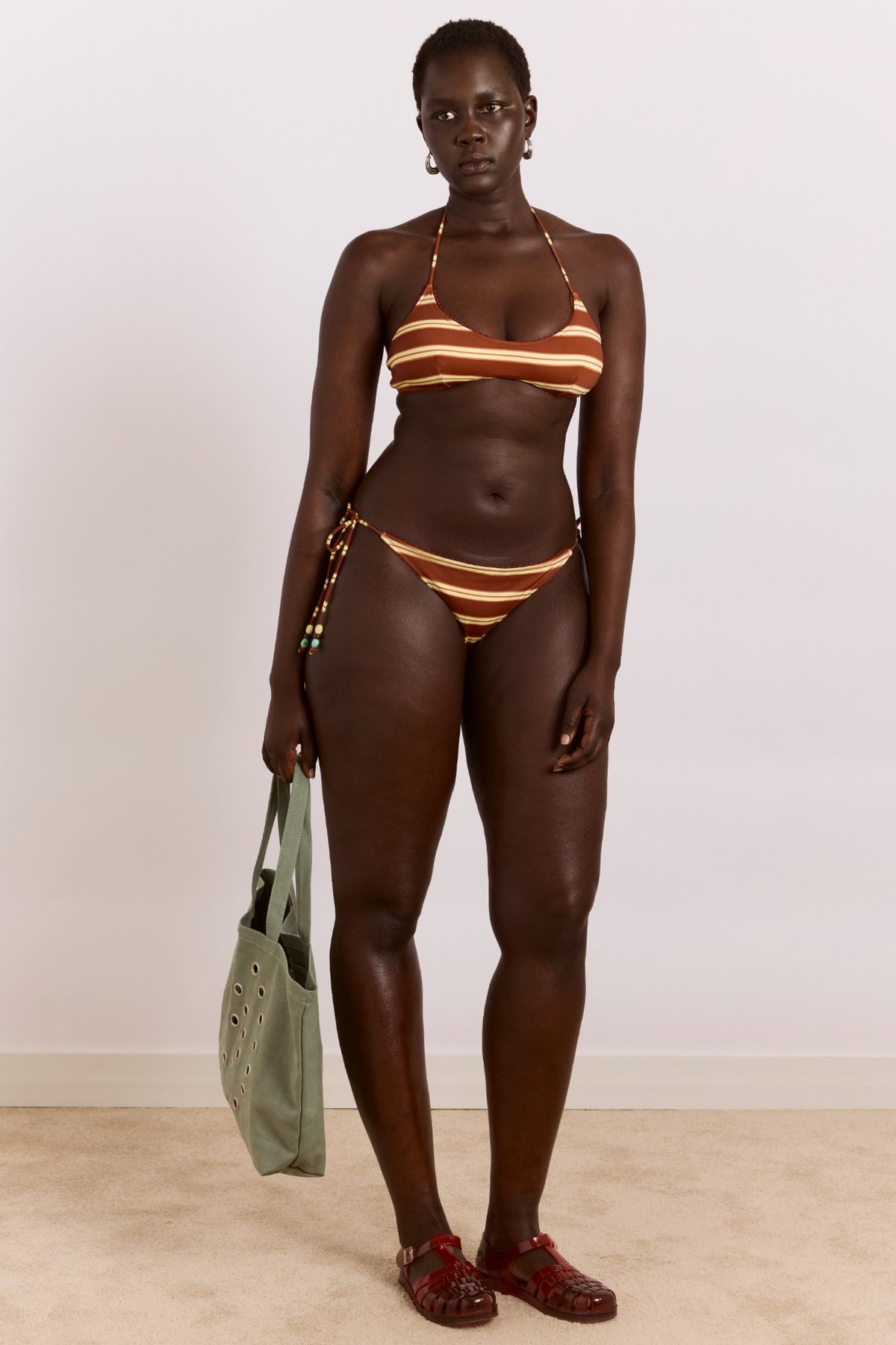 trudi reversible bikini top - mint or choc stripe