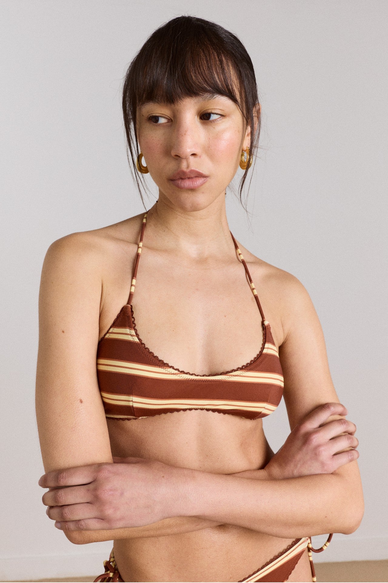 trudi reversible bikini top - mint or choc stripe